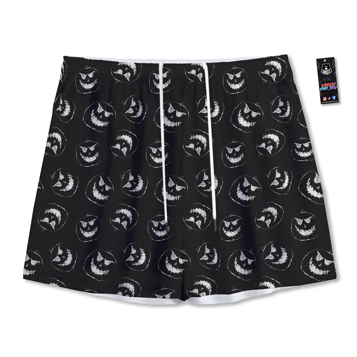 Pumpkin Faces Halloween Print Pattern Mesh Shorts