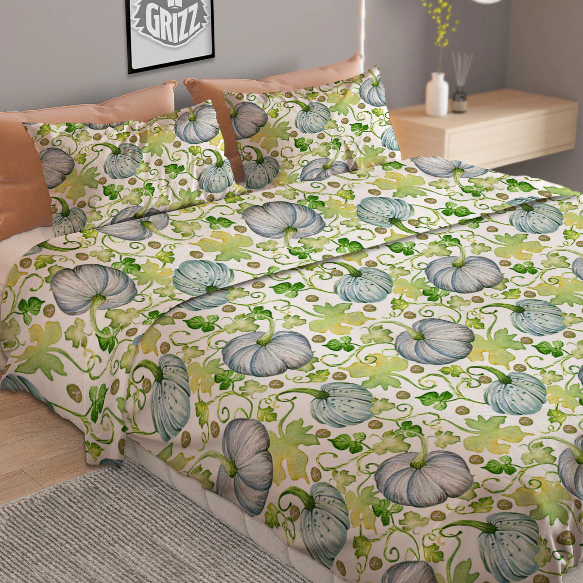 Pumpkin Green Print Pattern Duvet Cover Bedding Set - Image 2