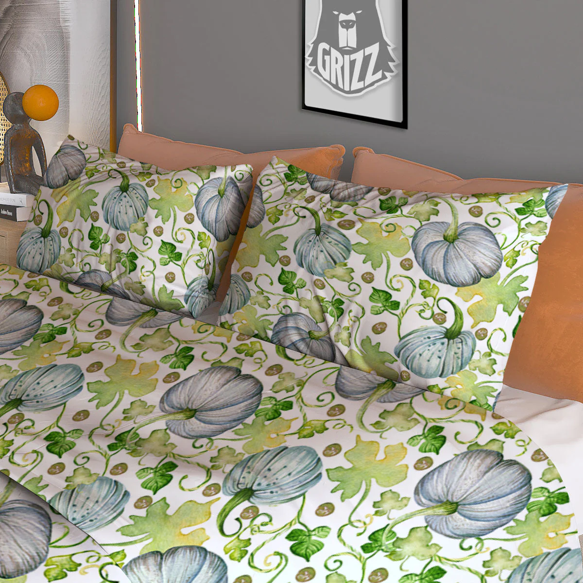 Pumpkin Green Print Pattern Duvet Cover Bedding Set - Image 3