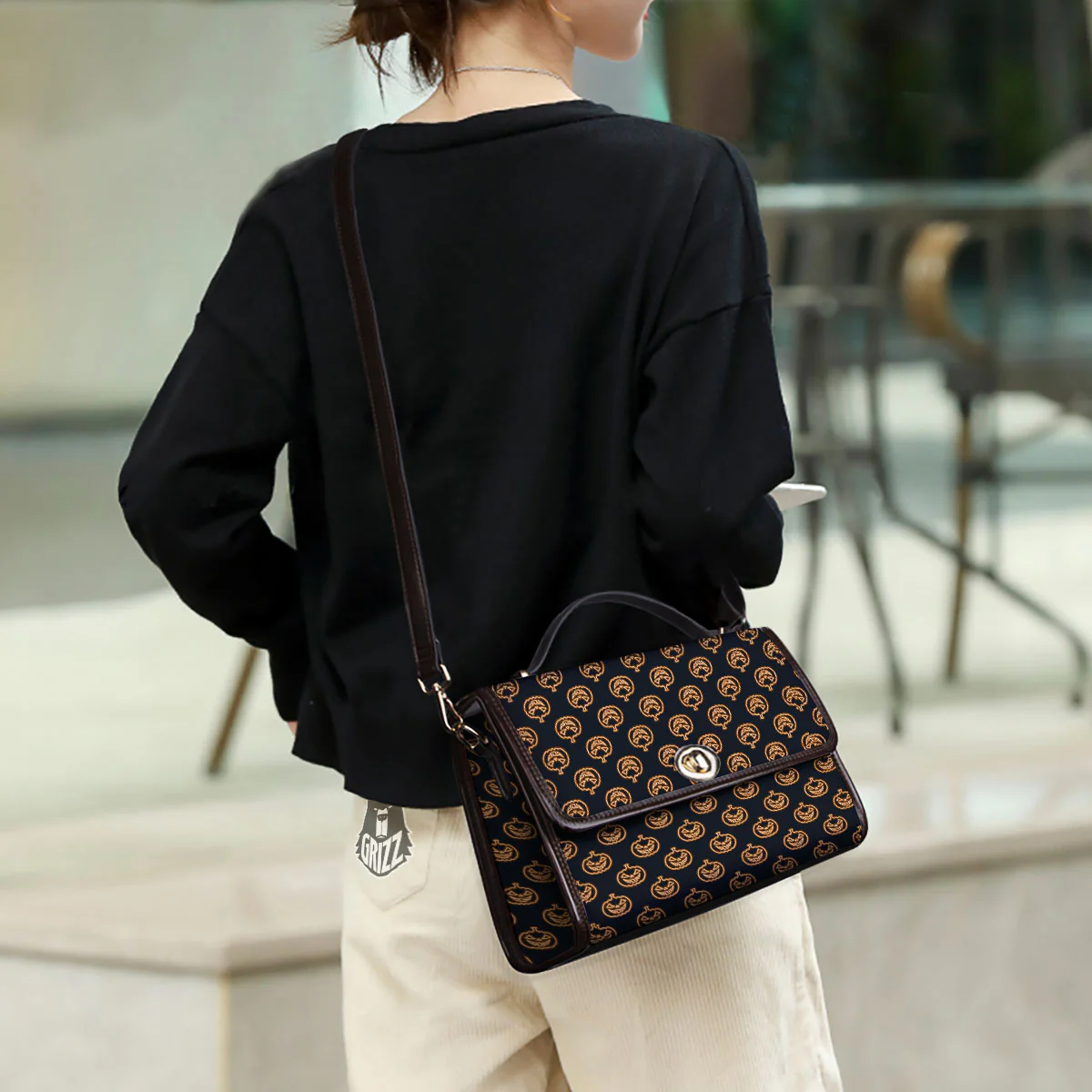 Pumpkin Halloween Print Pattern Women's Satchel Bag - Image 3
