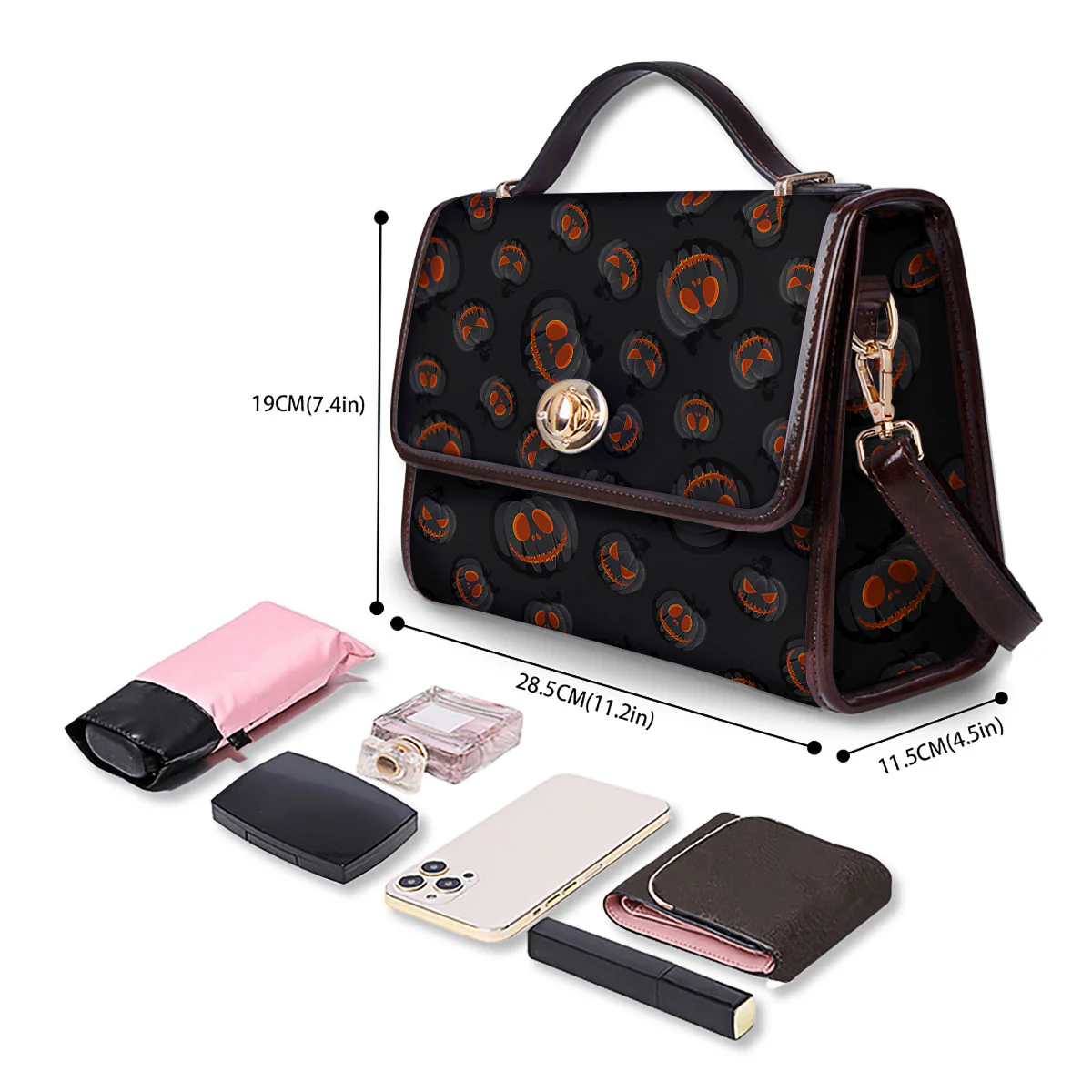 Pumpkin Jack O' Lantern Halloween Print Women's Satchel Bag - Image 4