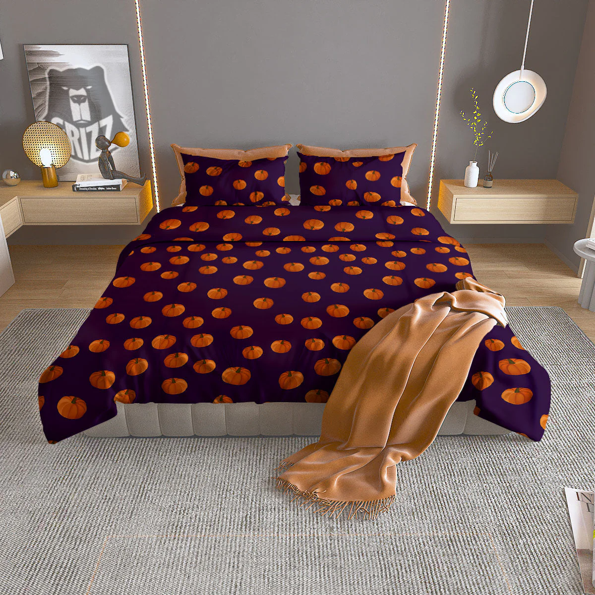 Pumpkin Little Print Pattern Duvet Cover Bedding Set