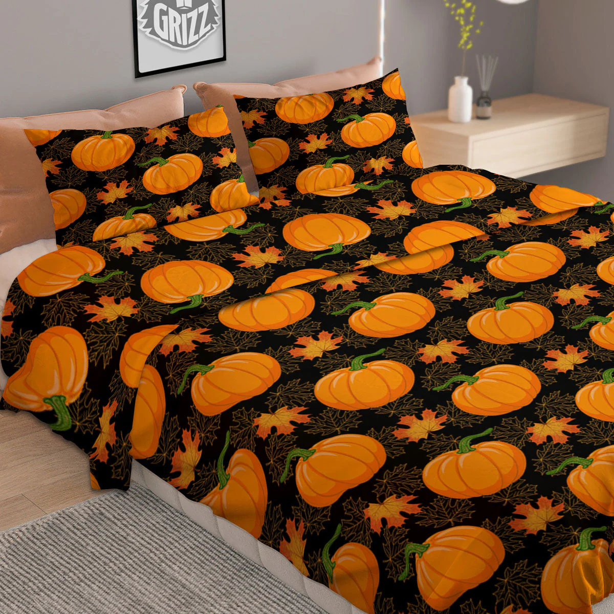 Pumpkin Orange Print Pattern Duvet Cover Bedding Set - Image 2