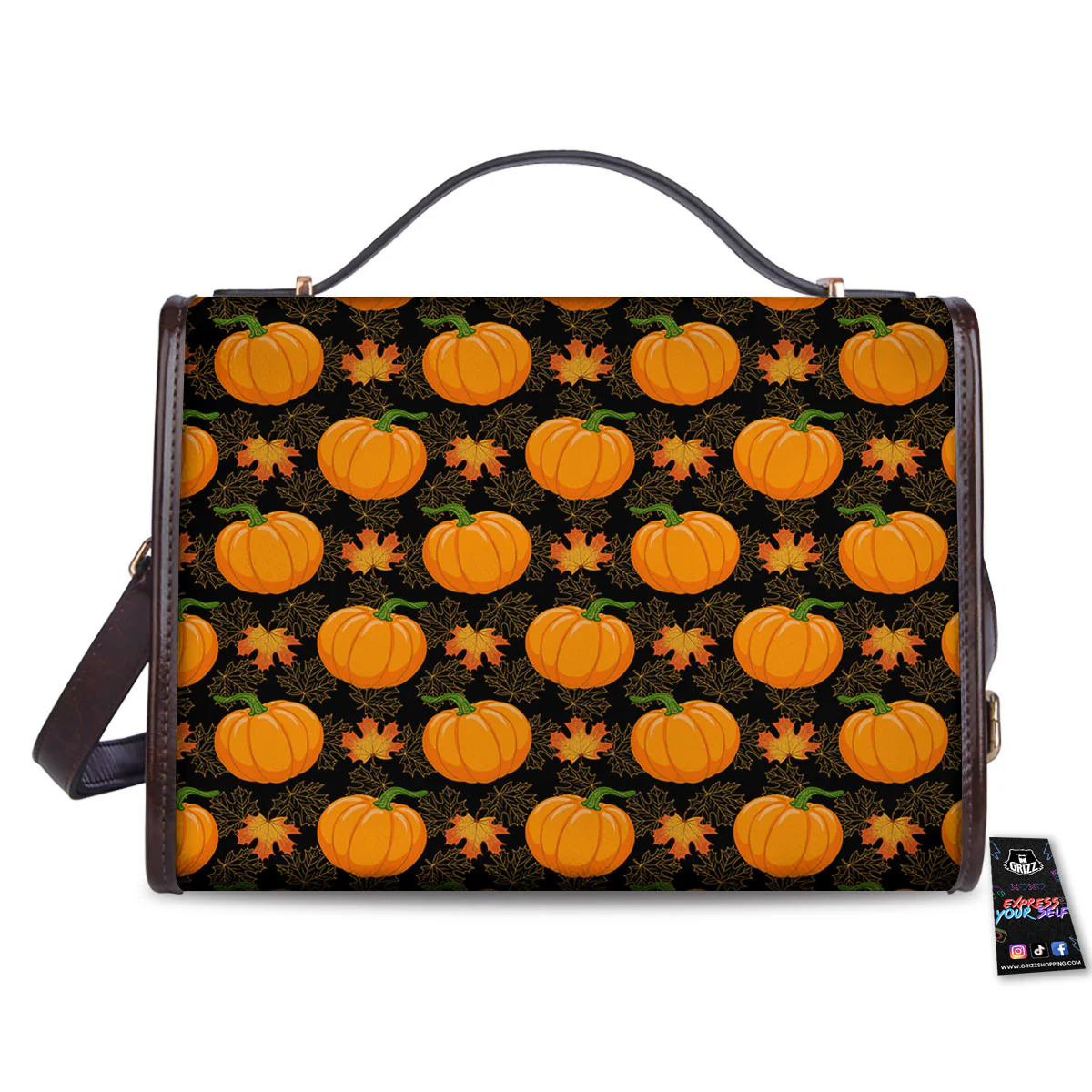 Pumpkin Orange Print Pattern Women's Satchel Bag - Image 2