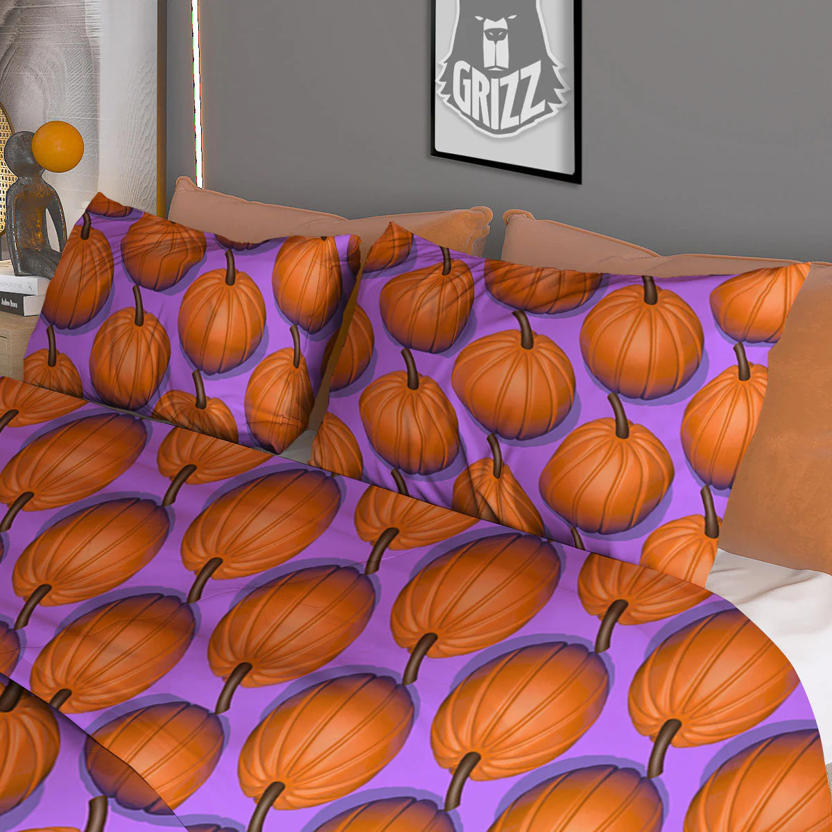 Pumpkin Wave Print Pattern Duvet Cover Bedding Set - Image 3