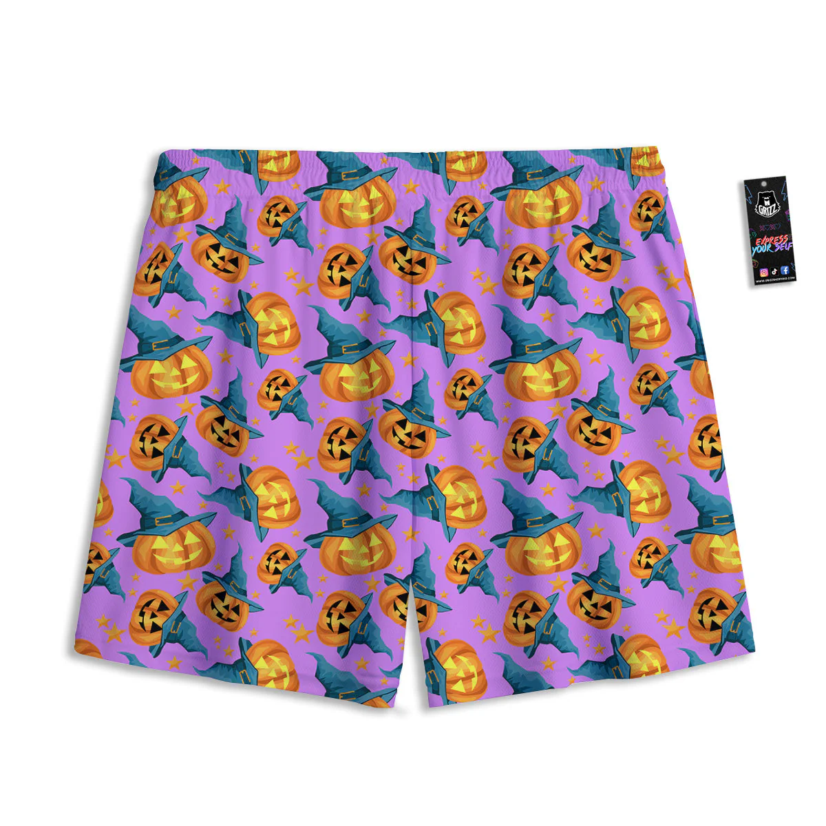 Pumpkin Witch Halloween Cute Print Mesh Shorts - Image 2
