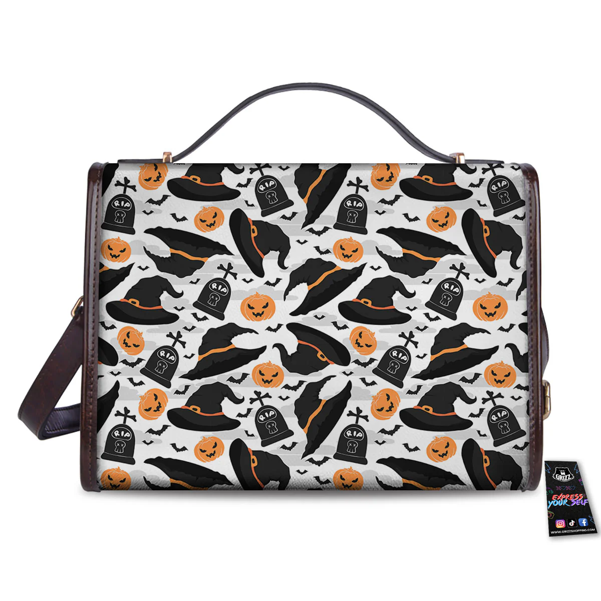 Pumpkin Witch Halloween Print Pattern Women's Satchel Bag - Image 2