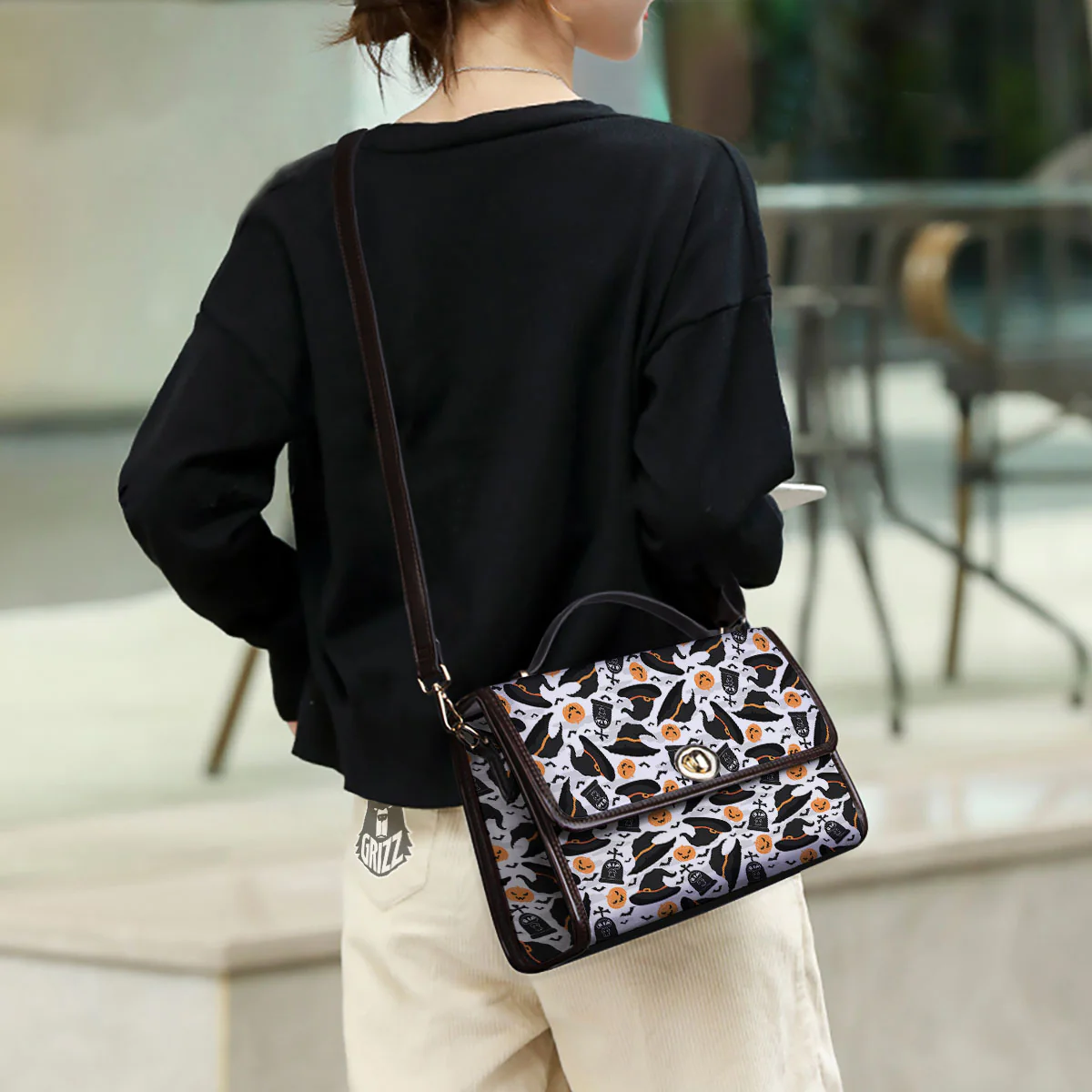 Pumpkin Witch Halloween Print Pattern Women's Satchel Bag - Image 3