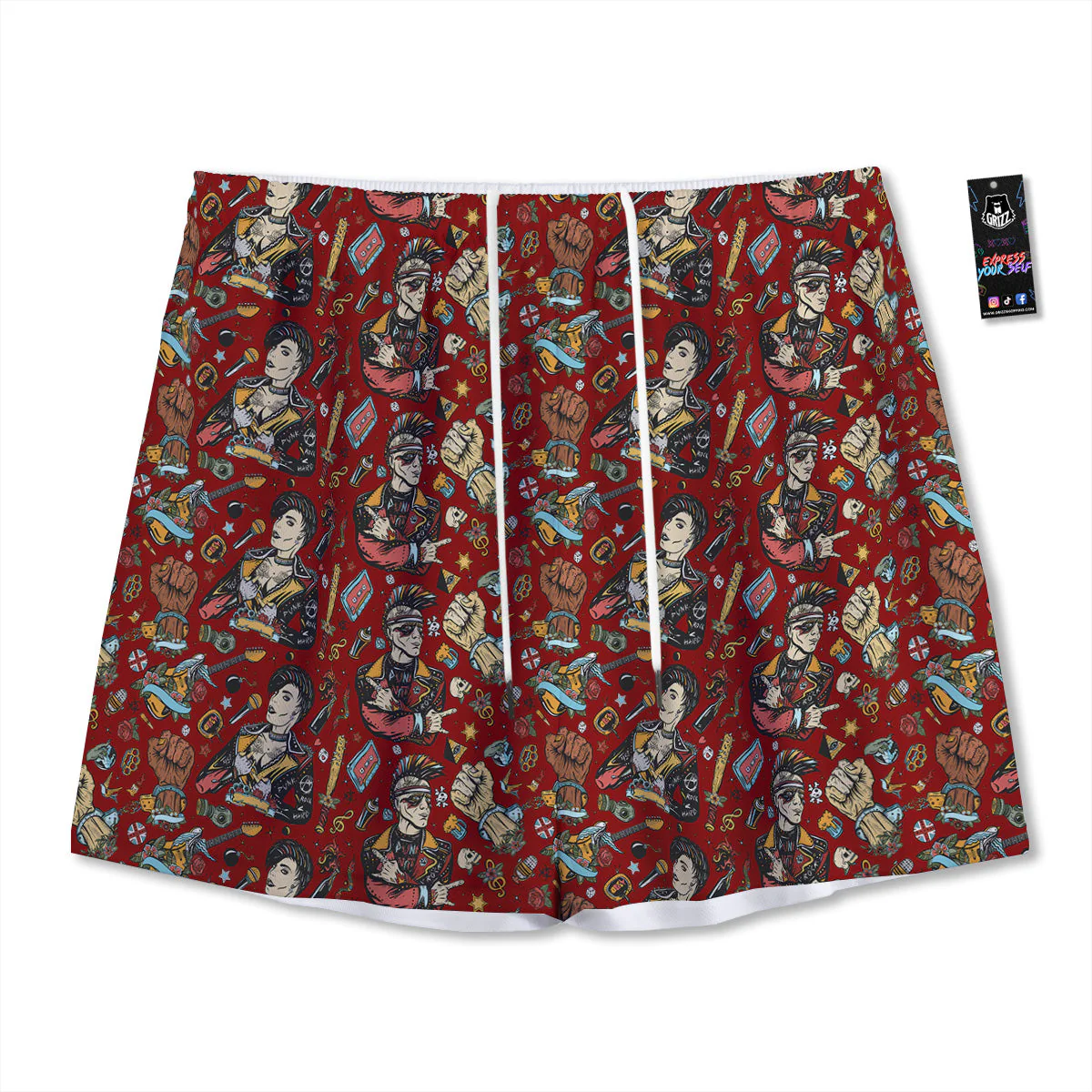 Punk Girl Lifestyle Tattoo Print Pattern Mesh Shorts