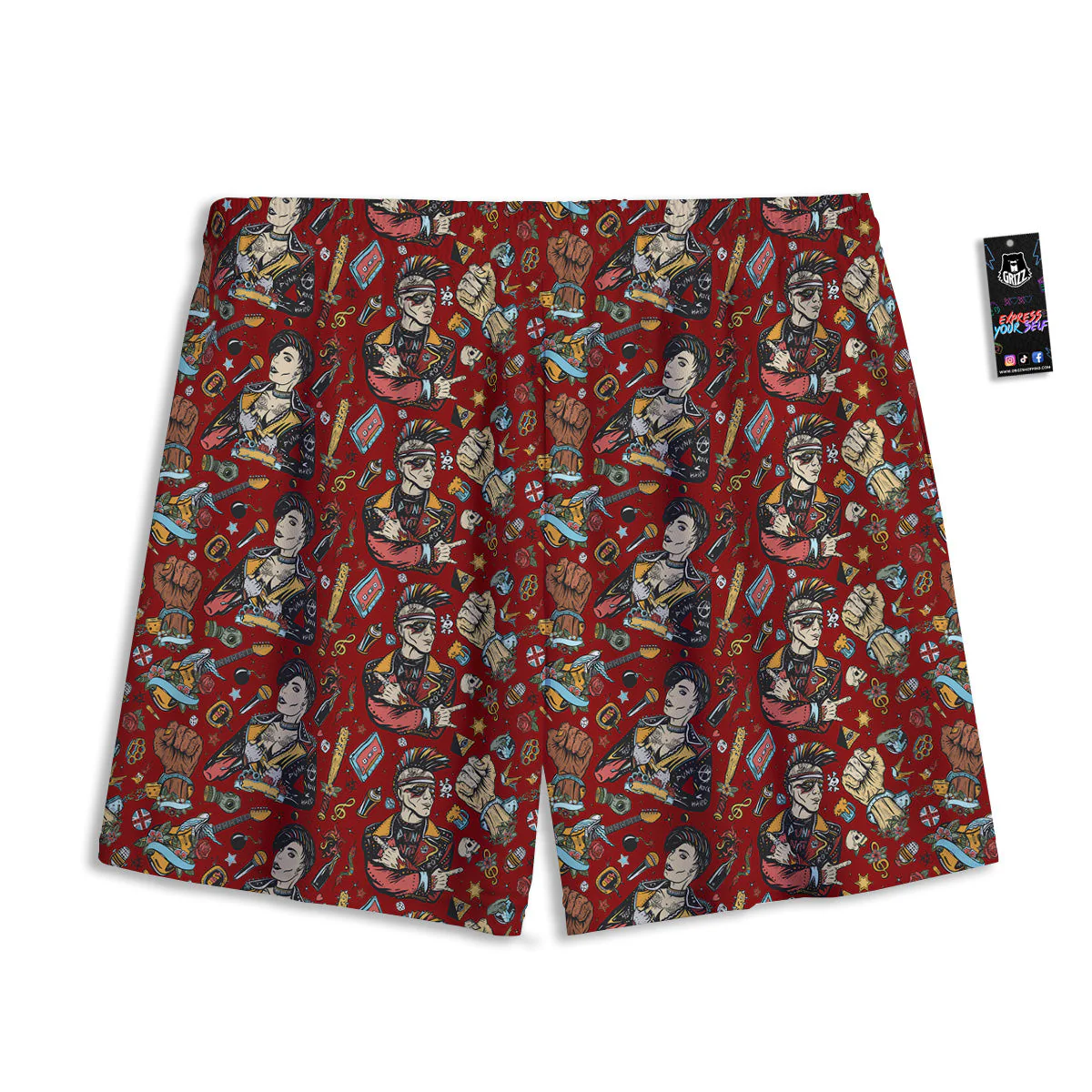 Punk Girl Lifestyle Tattoo Print Pattern Mesh Shorts - Image 2