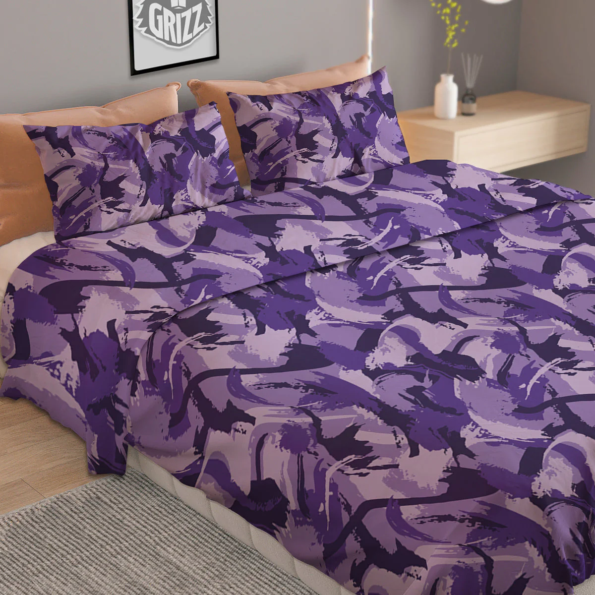 Purple Abstract Color Paint Print Duvet Cover Bedding Set - Image 2