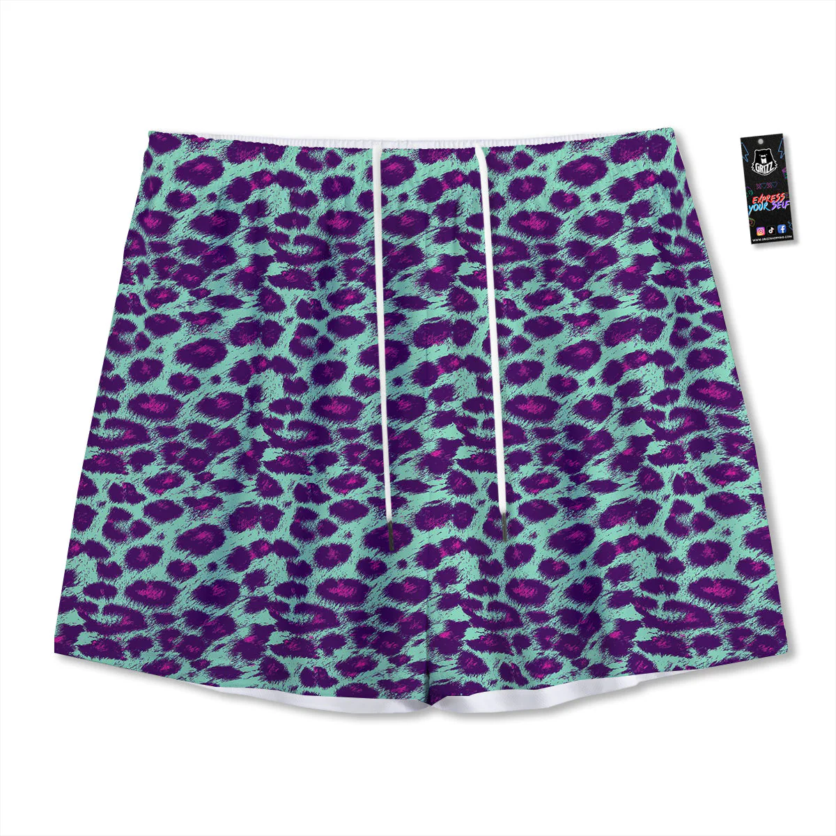 Purple And Blue Neon Leopard Print Mesh Shorts