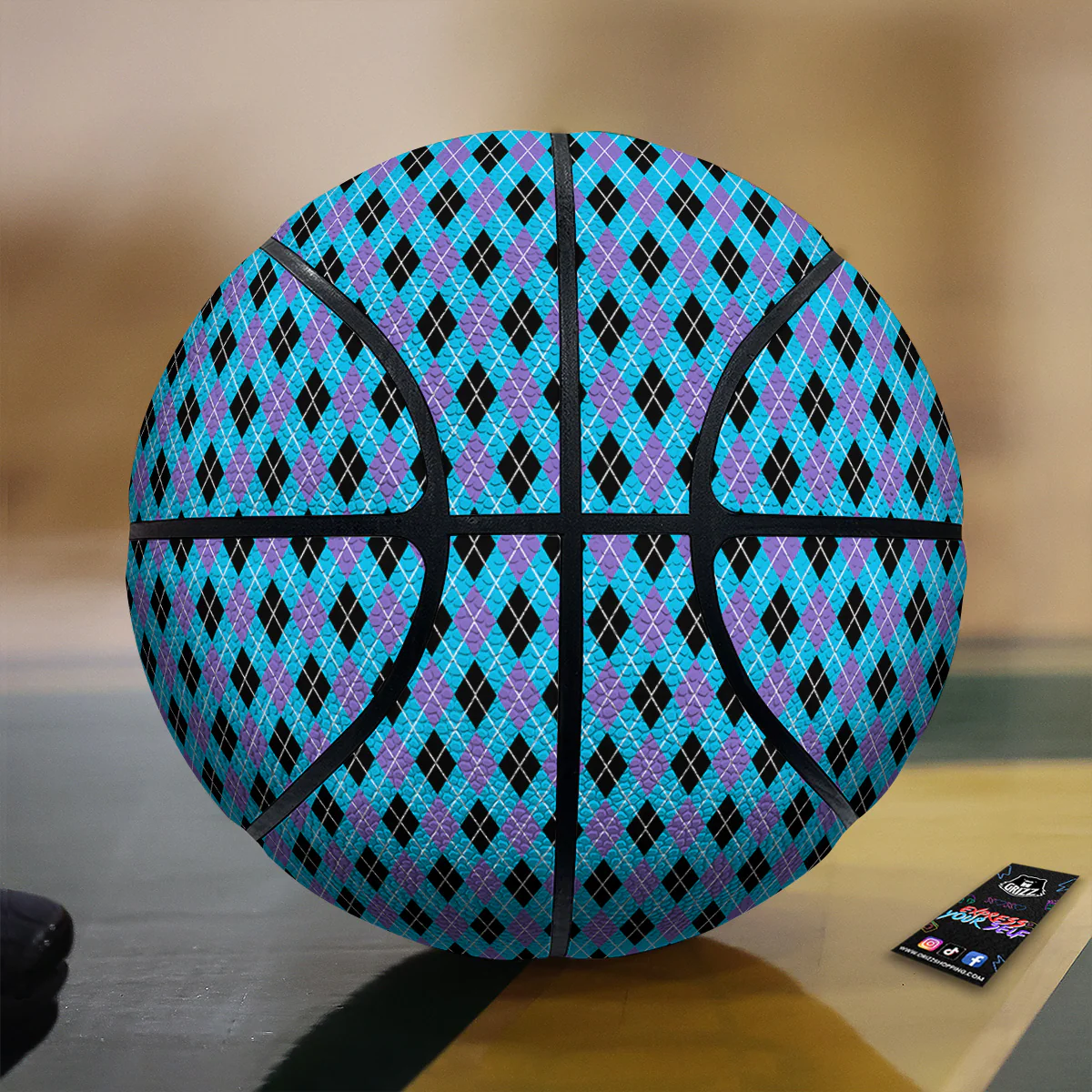 Purple Black And Blue Argyle Print Basketball