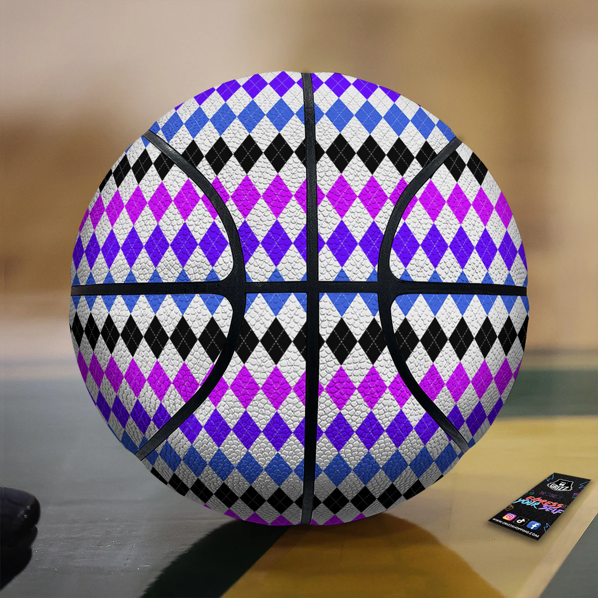 Purple Blue And Black Argyle Print Basketball