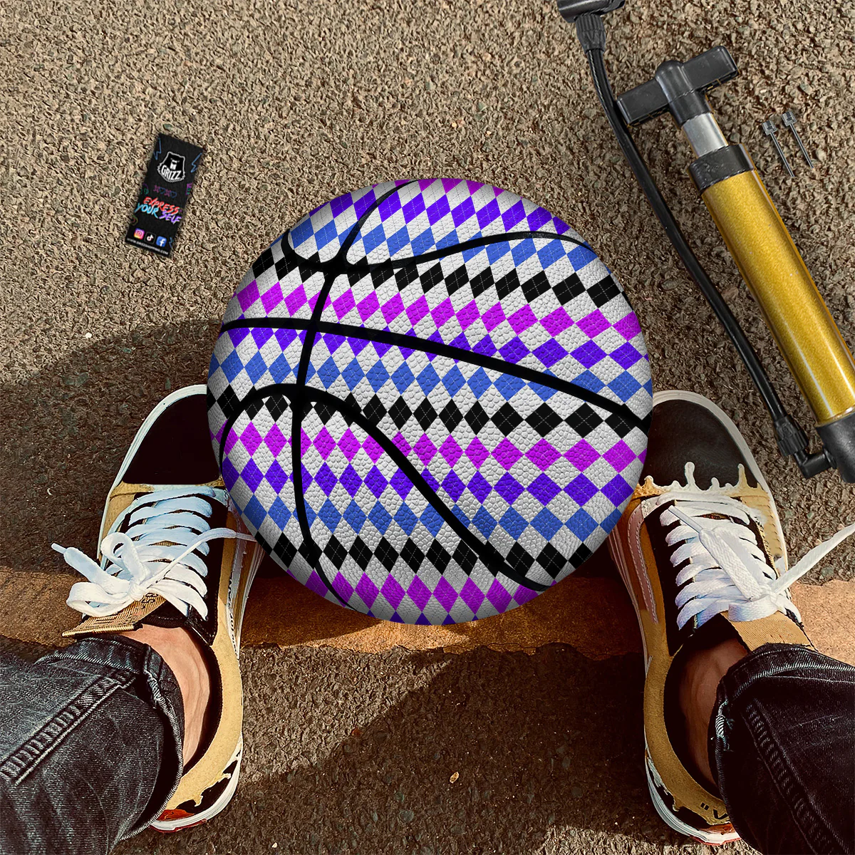 Purple Blue And Black Argyle Print Basketball - Image 3