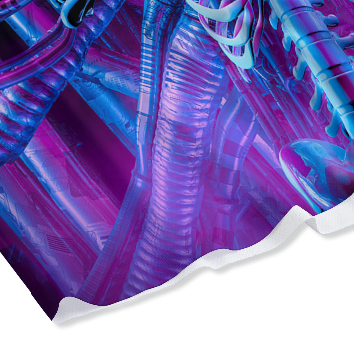 Purple Cyber Skeleton Print Mesh Shorts - Image 4