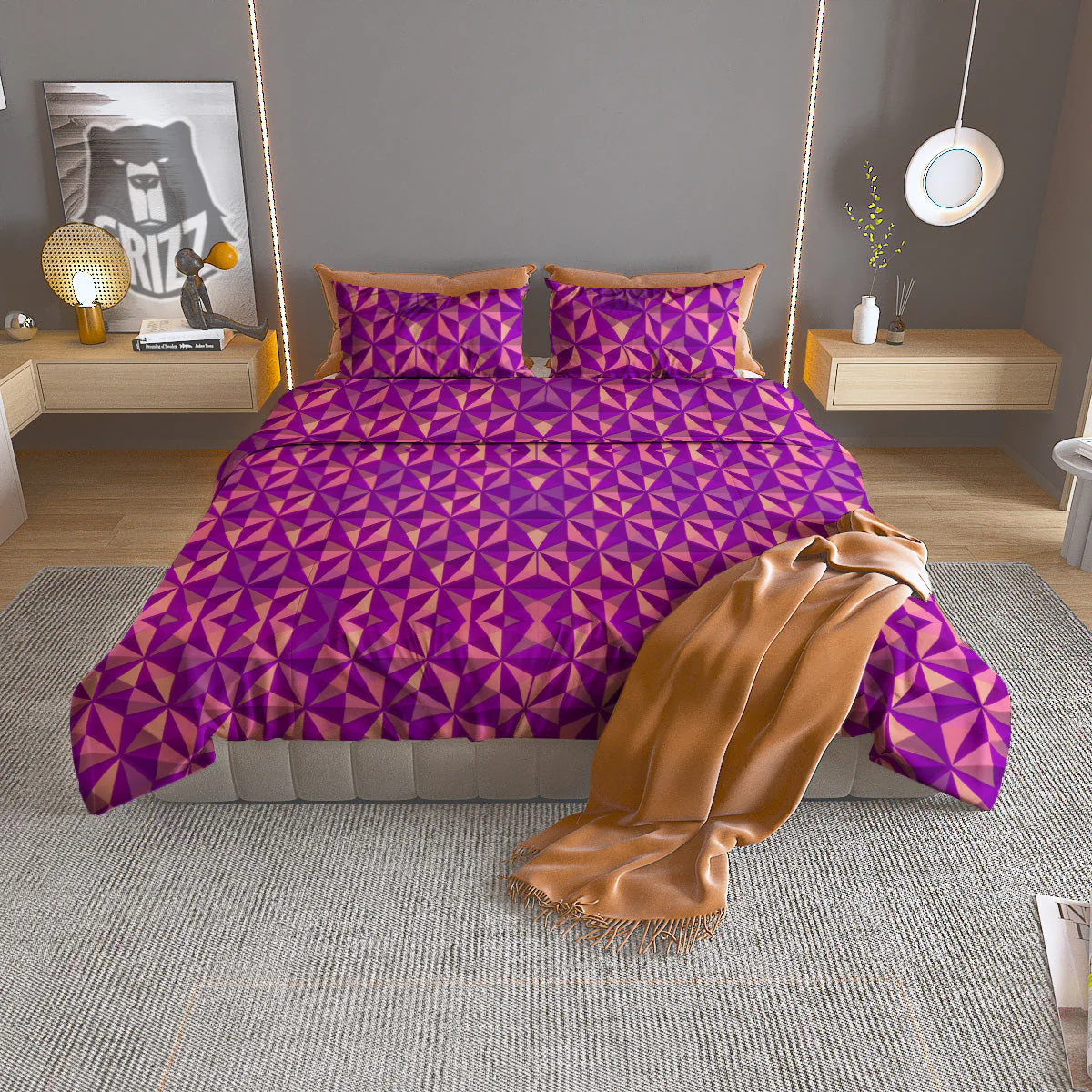 Purple Hexagonal Shape Print Pattern Duvet Cover Bedding Set