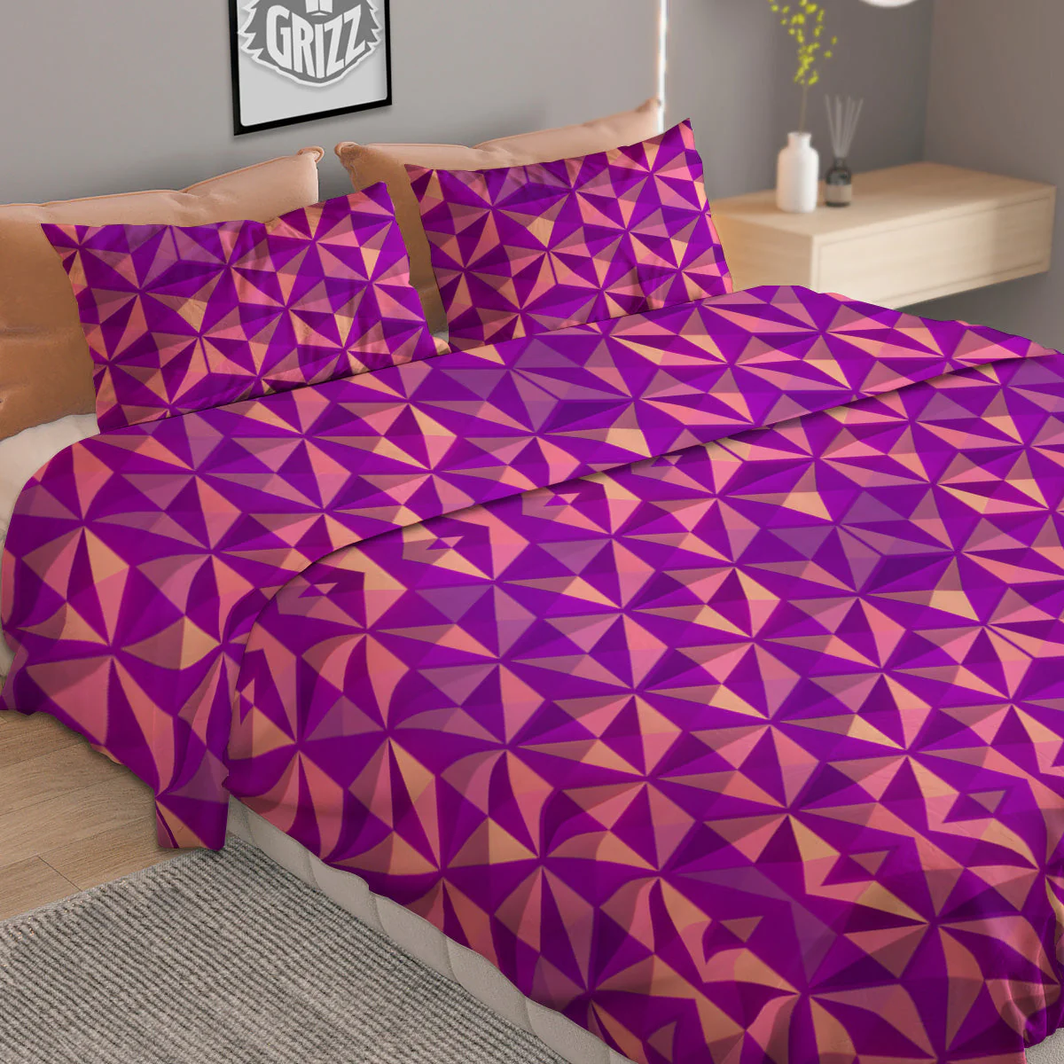 Purple Hexagonal Shape Print Pattern Duvet Cover Bedding Set - Image 2