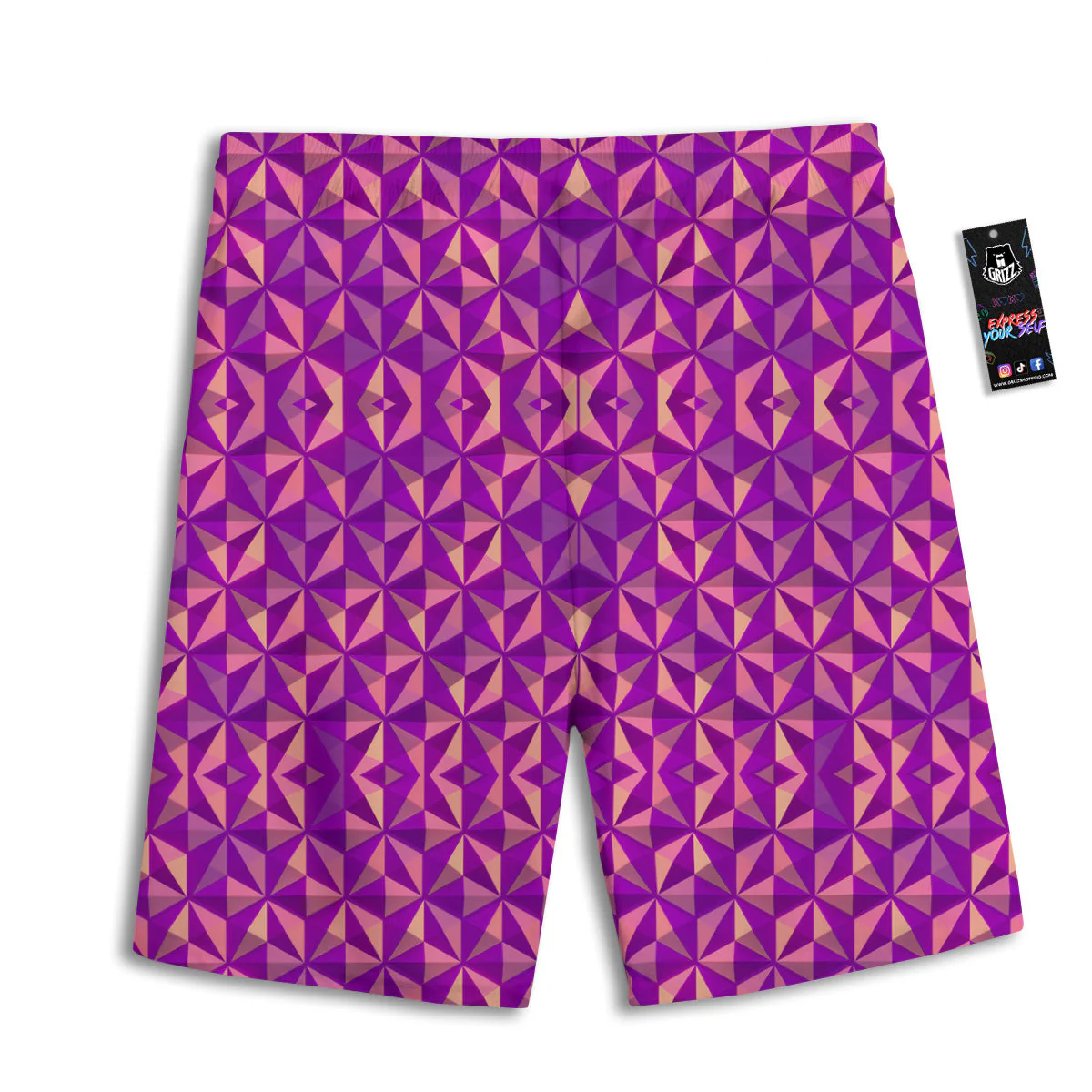 Purple Hexagonal Shape Print Pattern Men's Athletic Shorts - Image 2