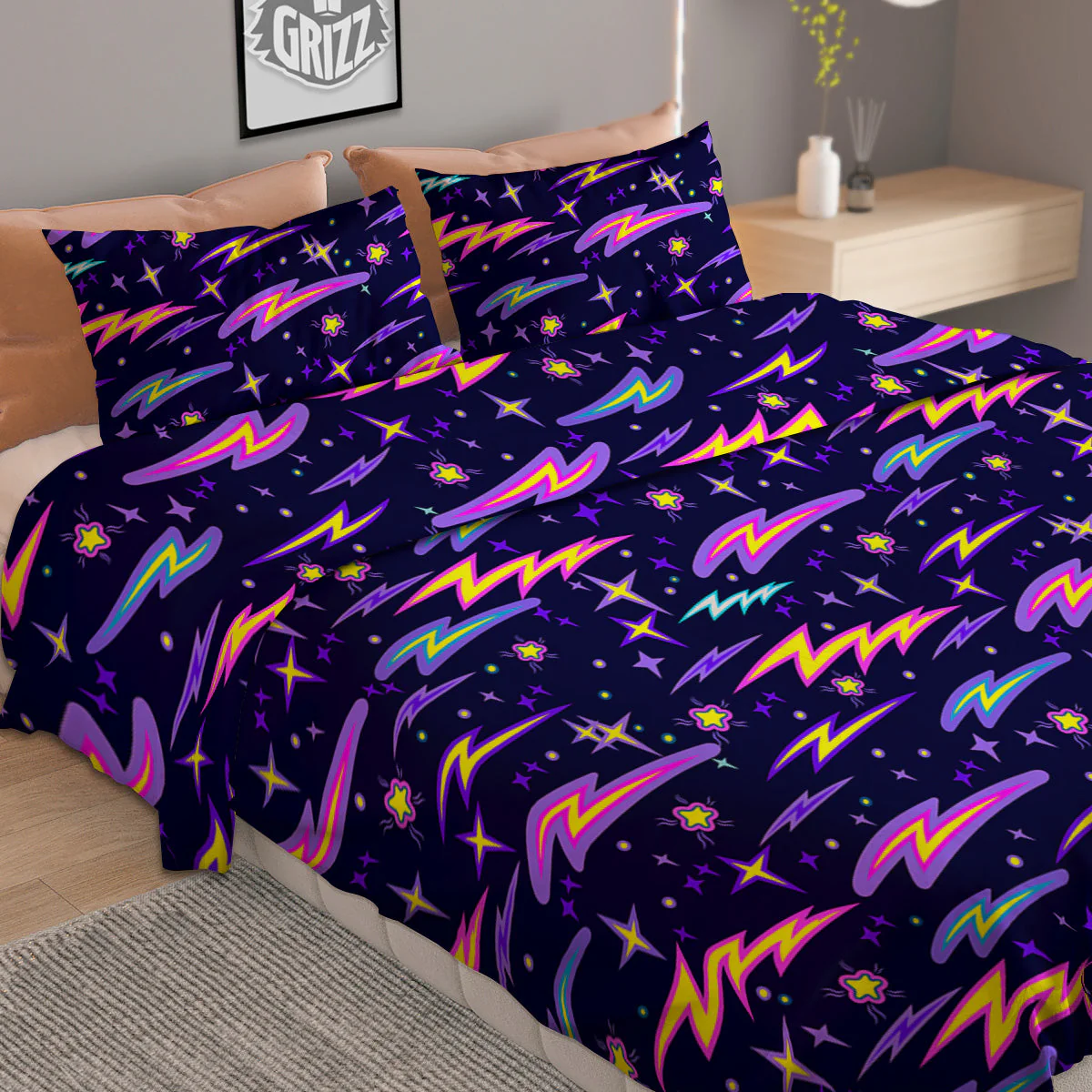 Purple Lightning Flashes Print Pattern Duvet Cover Bedding Set - Image 2