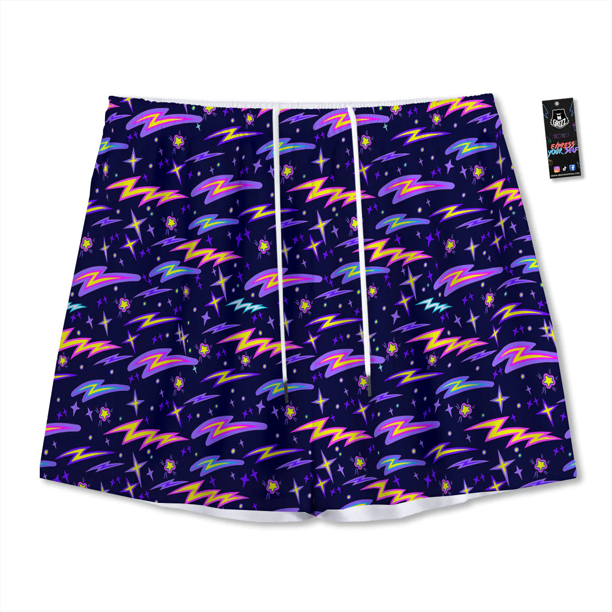 Purple Lightning Flashes Print Pattern Mesh Shorts
