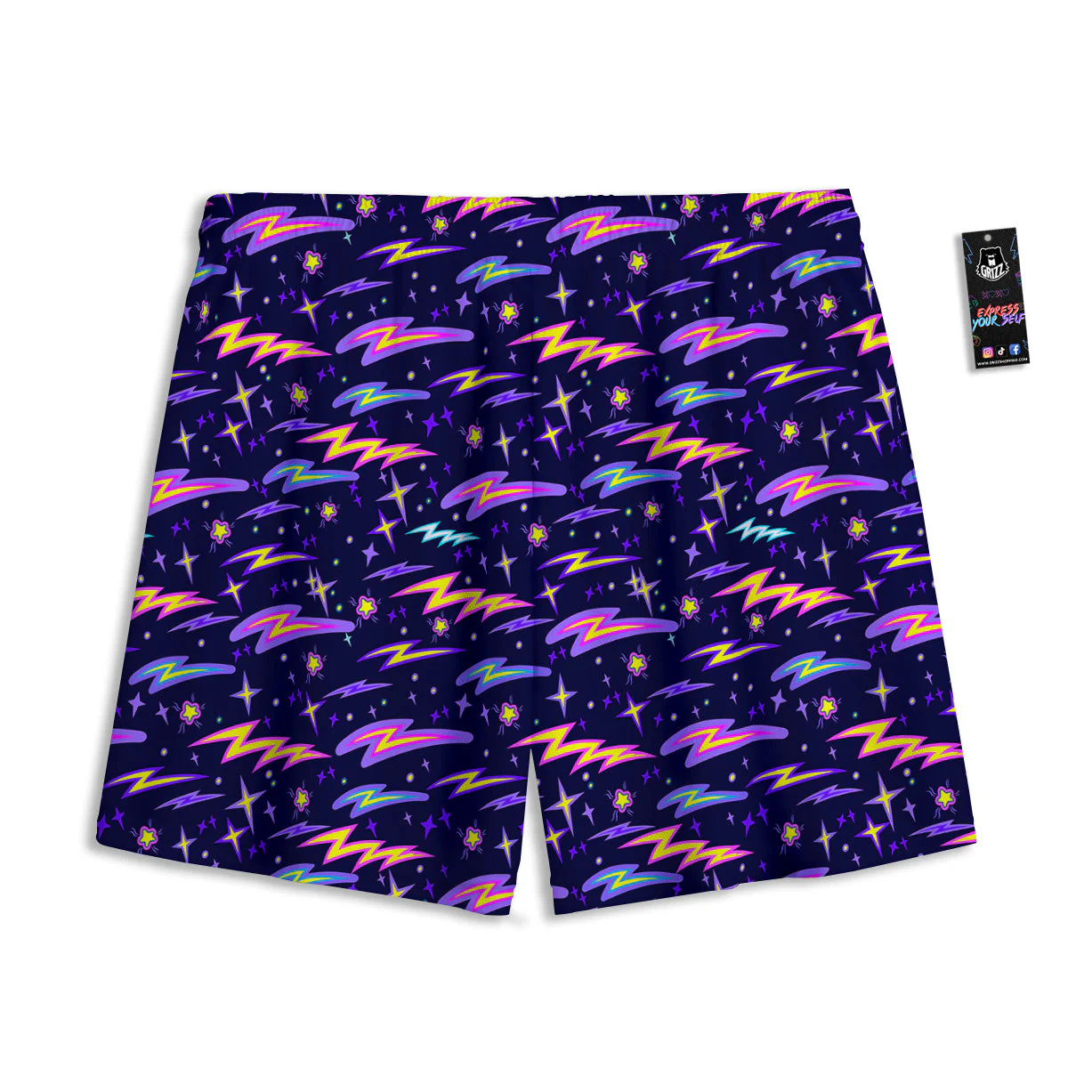 Purple Lightning Flashes Print Pattern Mesh Shorts - Image 2