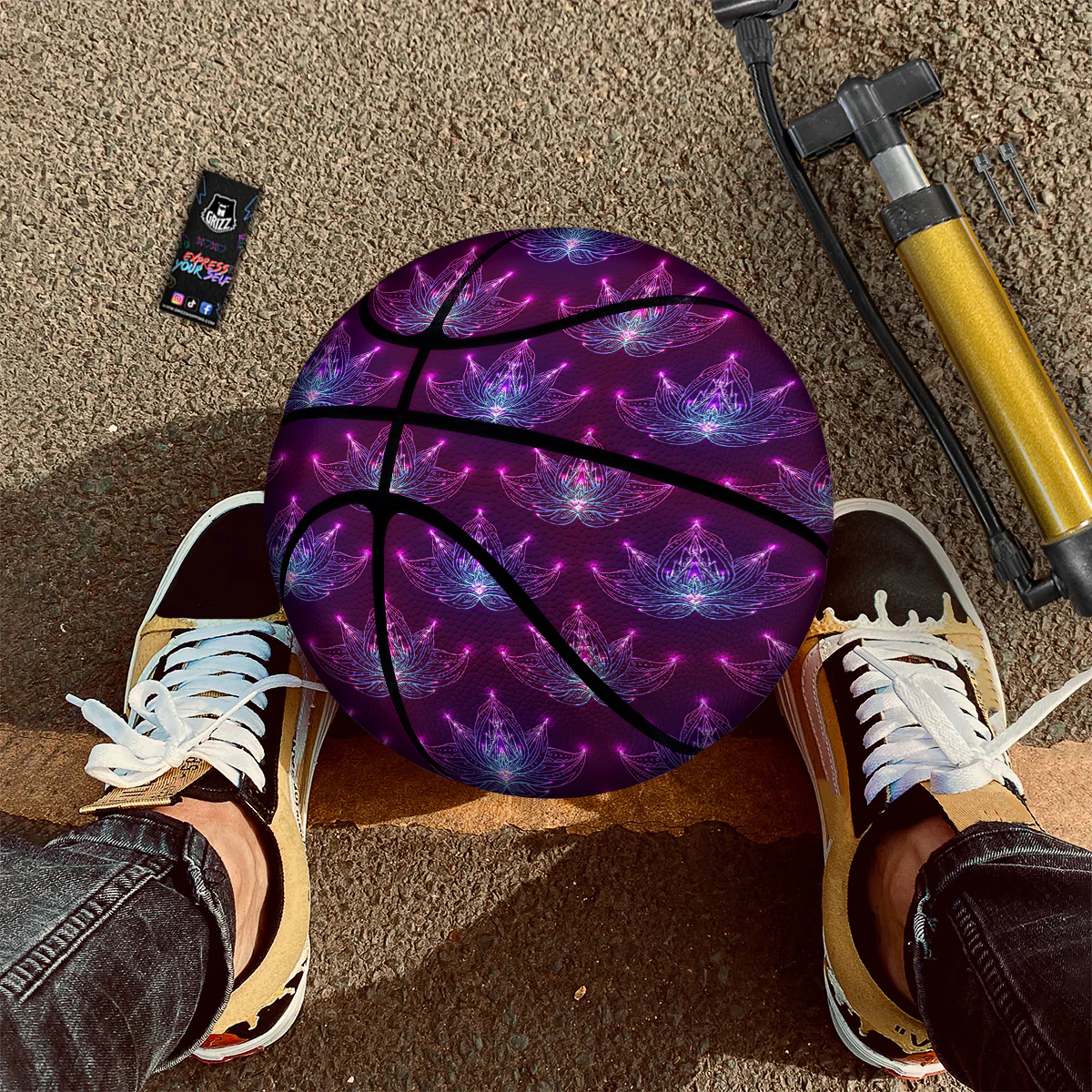 Purple Lotus Boho Print Pattern Basketball - Image 2