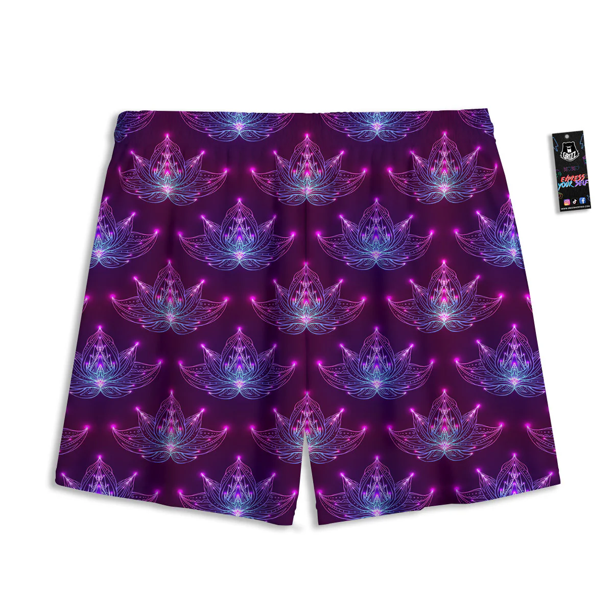 Purple Lotus Boho Print Pattern Mesh Shorts - Image 2