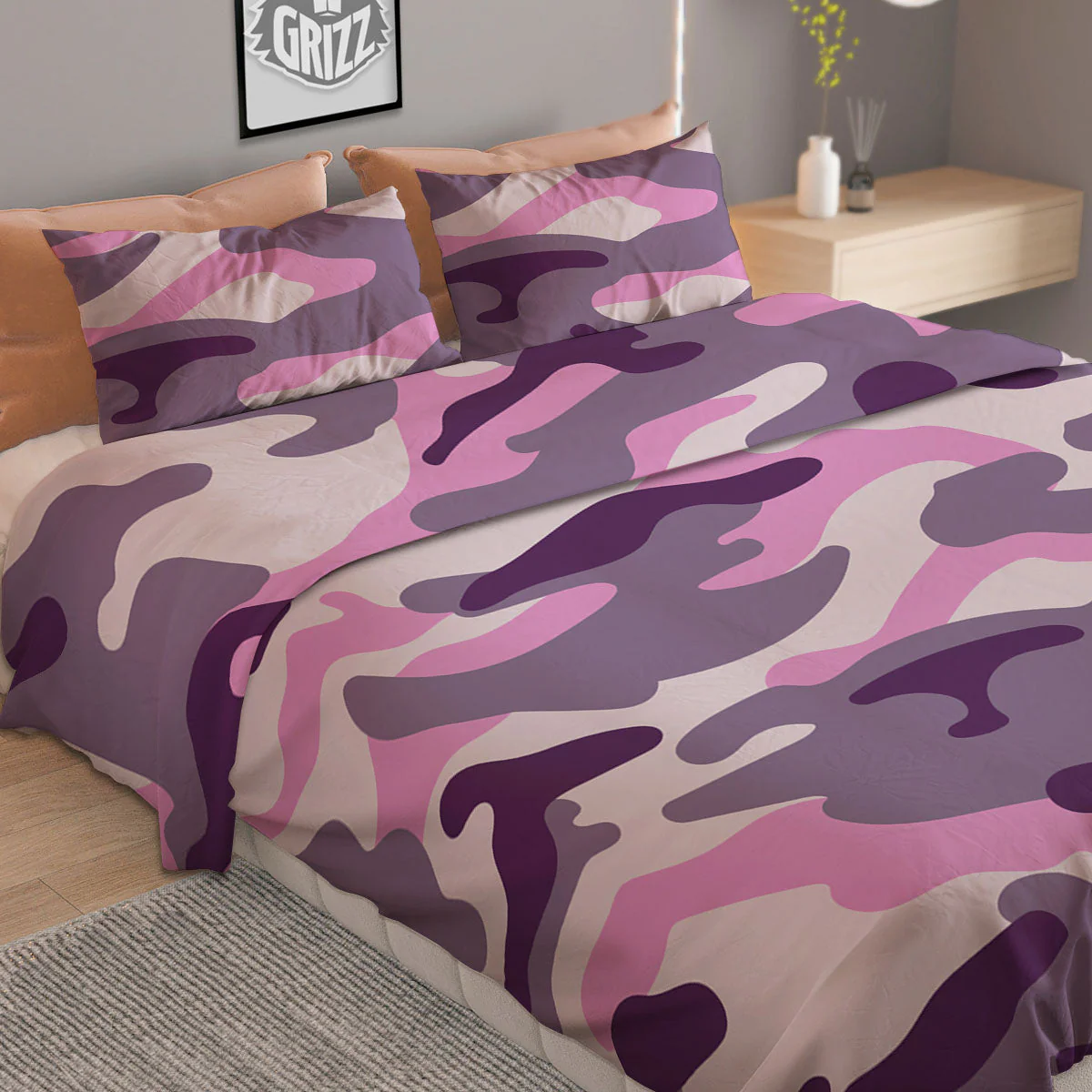 Purple Pink And Grey Camouflage Print Duvet Cover Bedding Set - Image 2