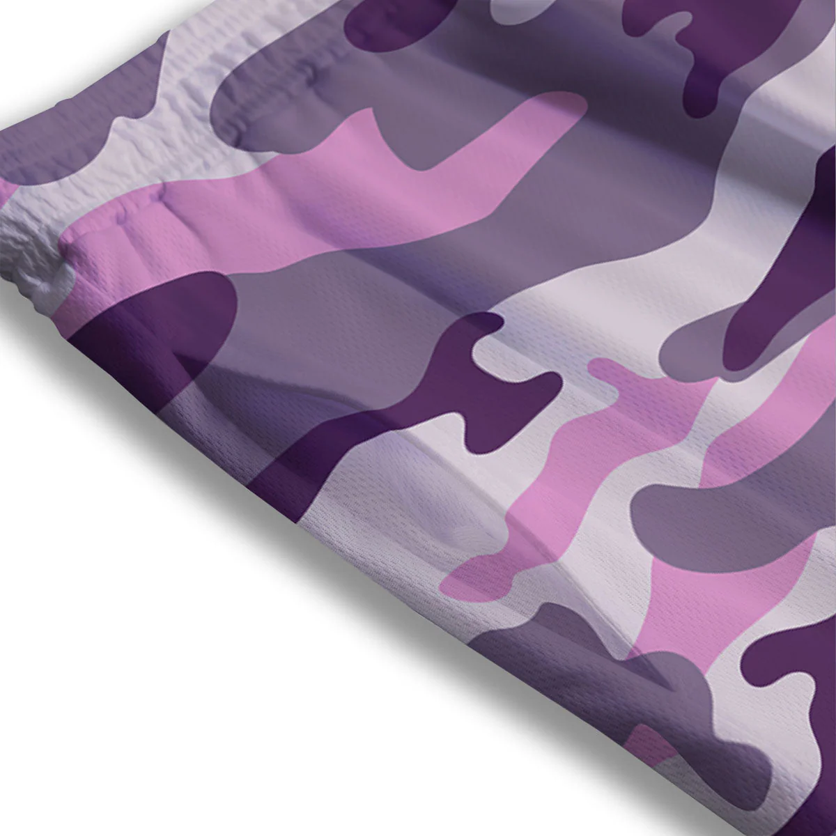 Purple Pink And Grey Camouflage Print Mesh Shorts - Image 3