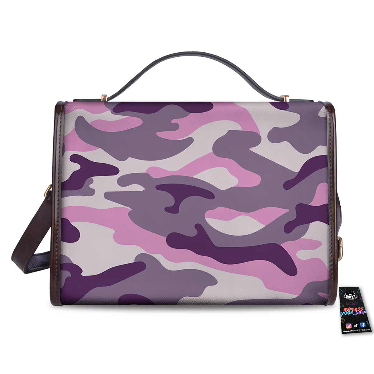 Purple Pink And Grey Camouflage Print Women's Satchel Bag - Image 2