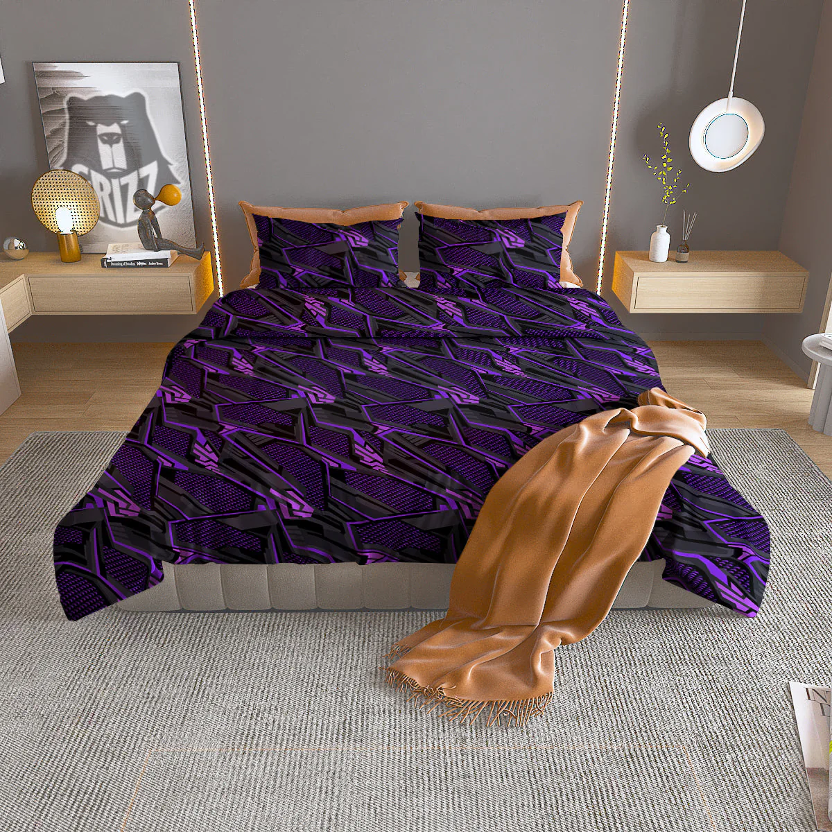 Purple Polygonal Shapes Print Duvet Cover Bedding Set