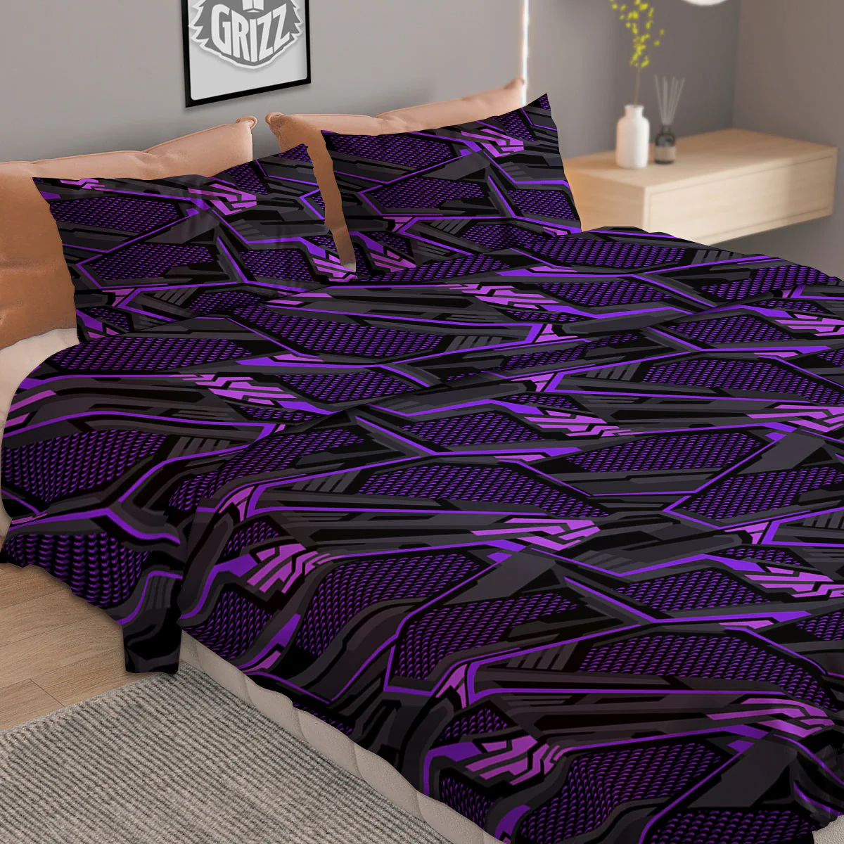Purple Polygonal Shapes Print Duvet Cover Bedding Set - Image 2