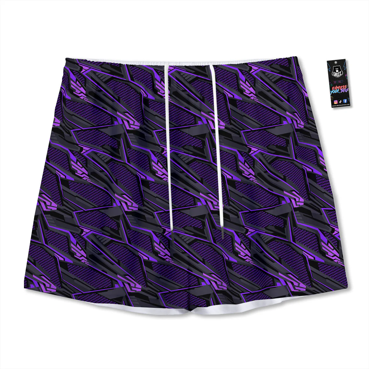 Purple Polygonal Shapes Print Mesh Shorts
