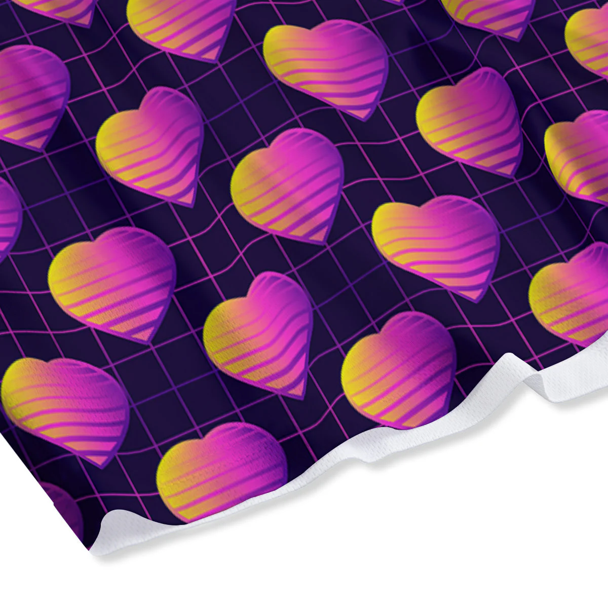 Purple Retro Heart Print Pattern Mesh Shorts - Image 4