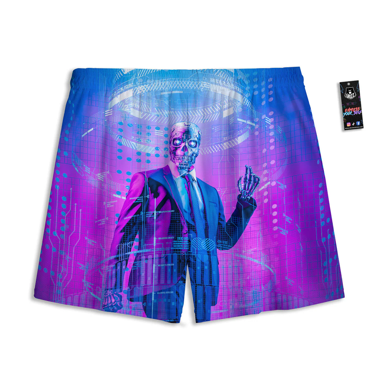 Purple Skeleton Cyber Print Mesh Shorts - Image 2