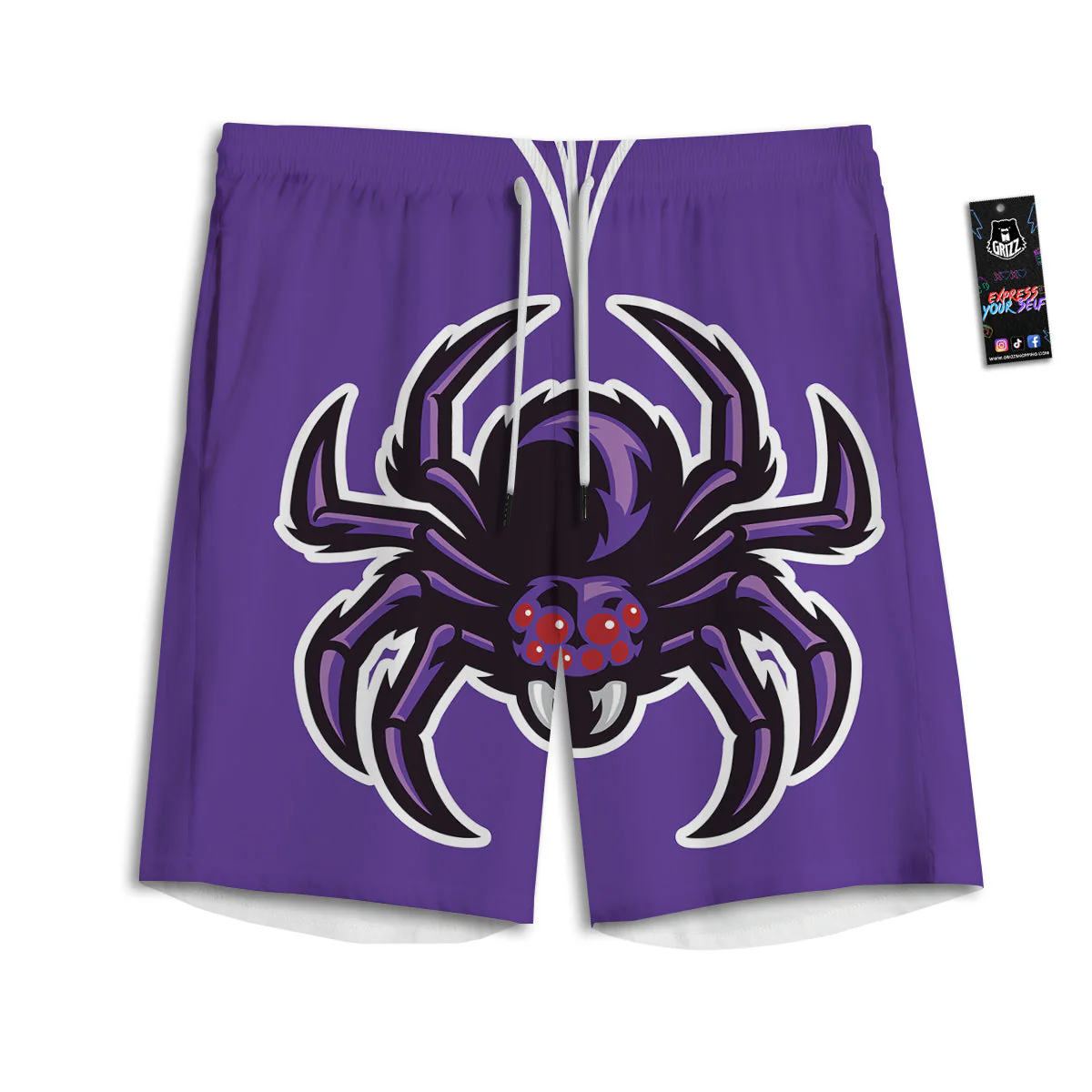 Purple Spider Print Men's Athletic Shorts