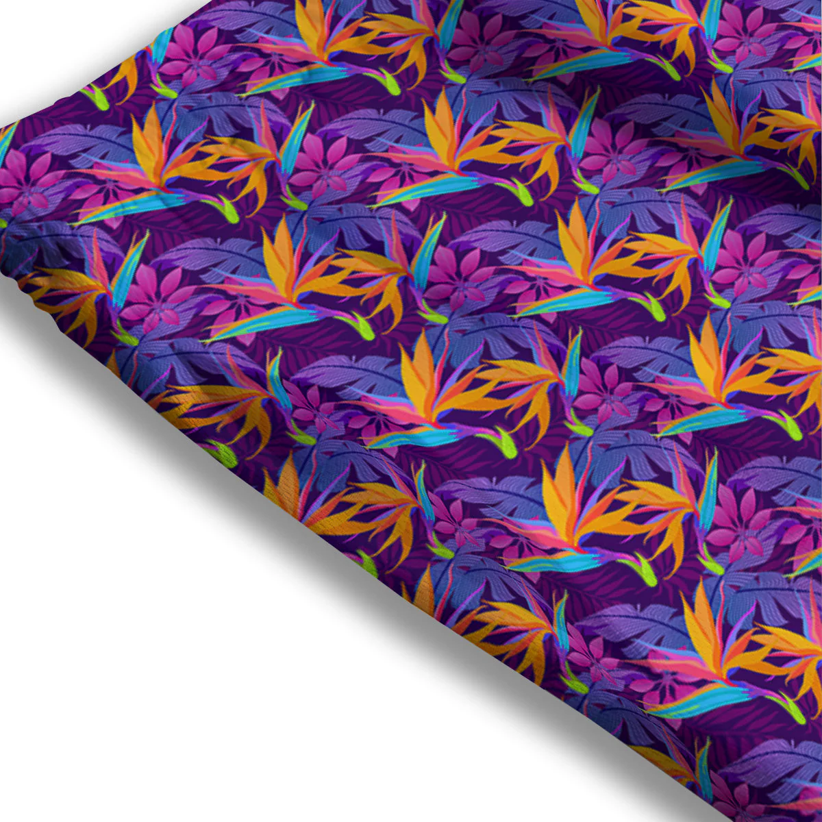 Purple Tropical Leaves Print Pattern Mesh Shorts - Image 3