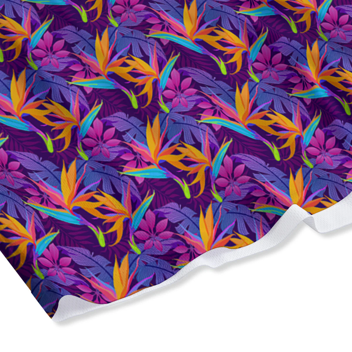 Purple Tropical Leaves Print Pattern Mesh Shorts - Image 4