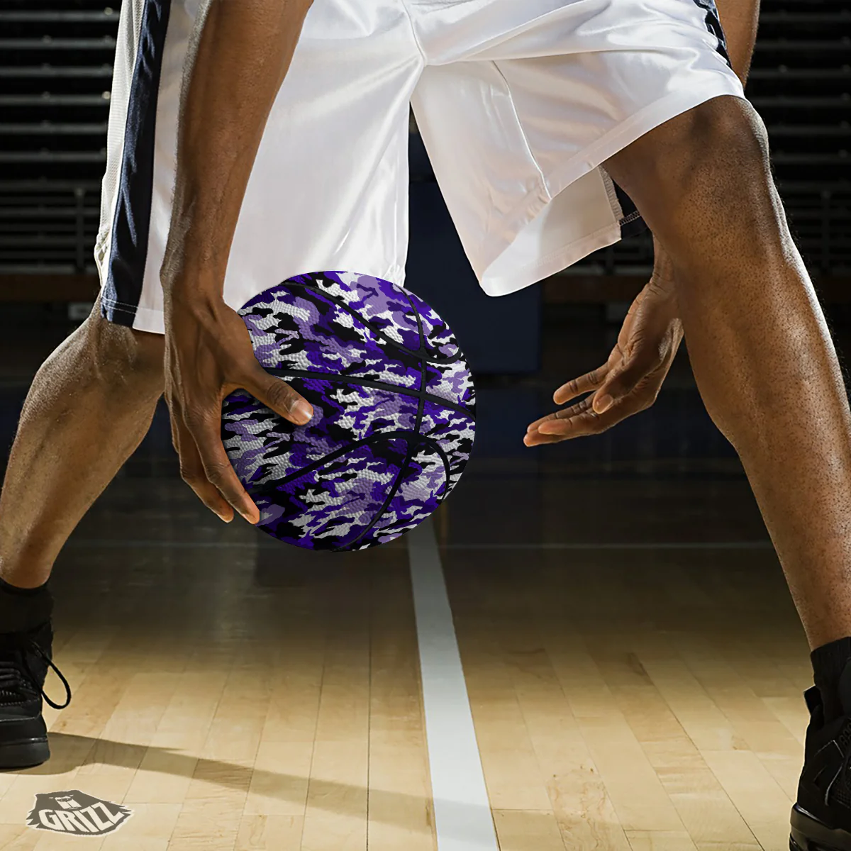 Purple White Abstract Camouflage Print Basketball - Image 3