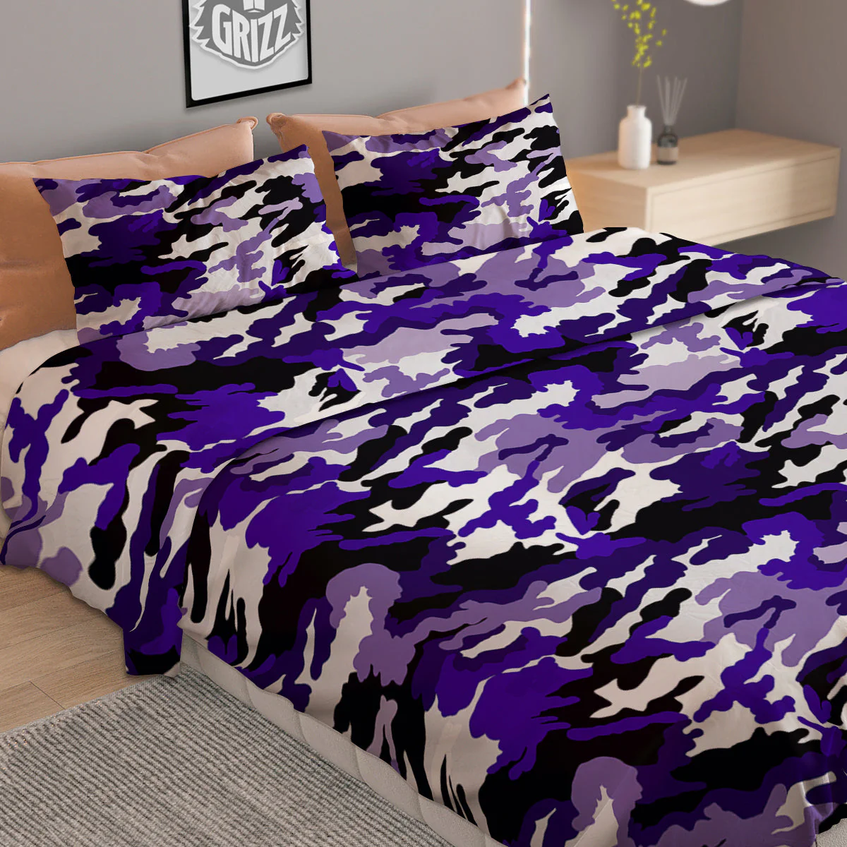 Purple White Abstract Camouflage Print Duvet Cover Bedding Set - Image 2