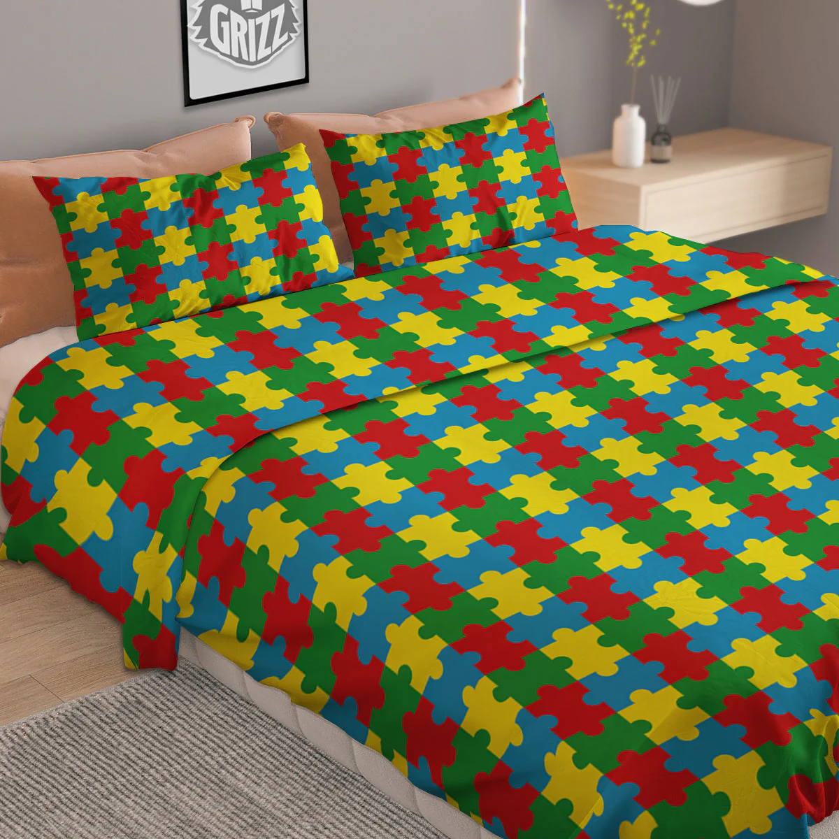 Puzzle Autism Awareness Print Pattern Duvet Cover Bedding Set - Image 2