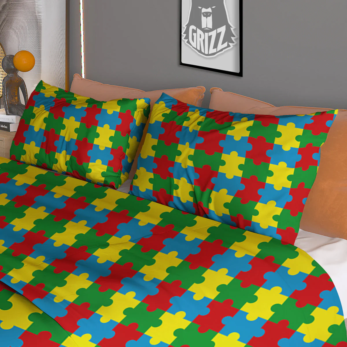 Puzzle Autism Awareness Print Pattern Duvet Cover Bedding Set - Image 3