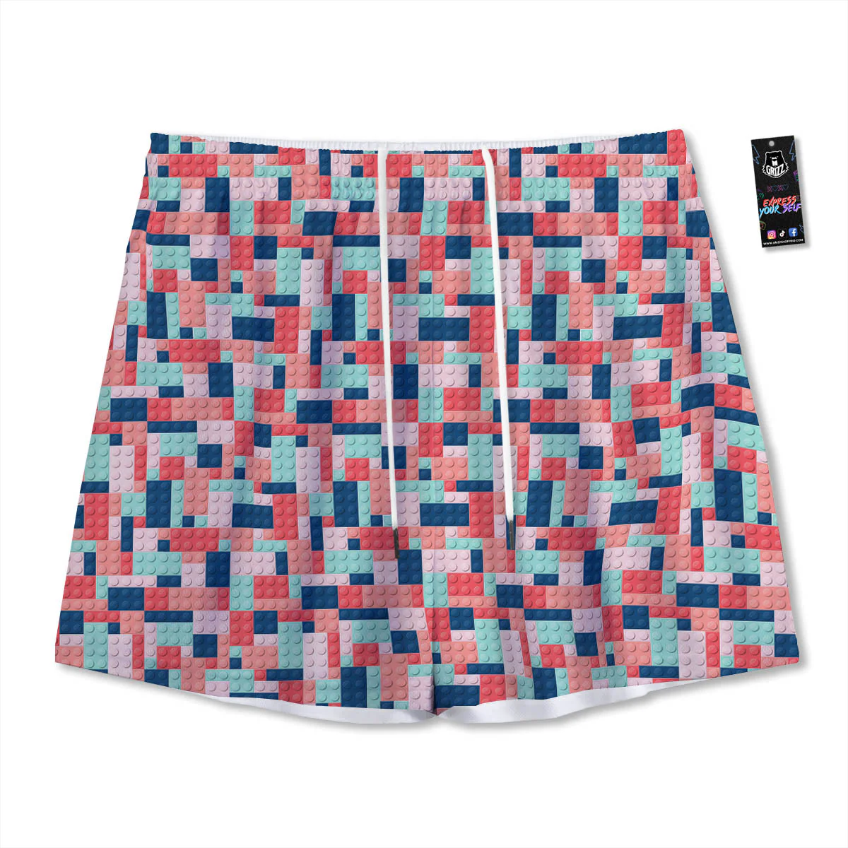 Puzzle Game Colorful Block Print Pattern Mesh Shorts