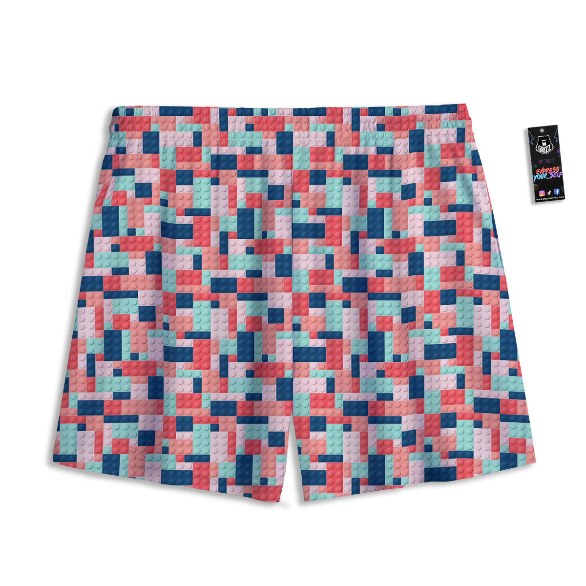 Puzzle Game Colorful Block Print Pattern Mesh Shorts - Image 2