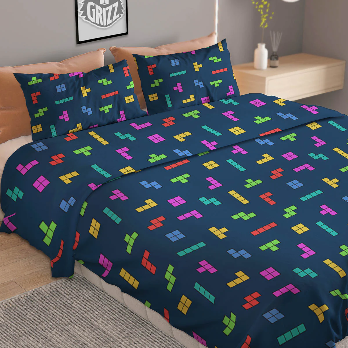 Puzzle Game Colorful Brick Print Pattern Duvet Cover Bedding Set - Image 2