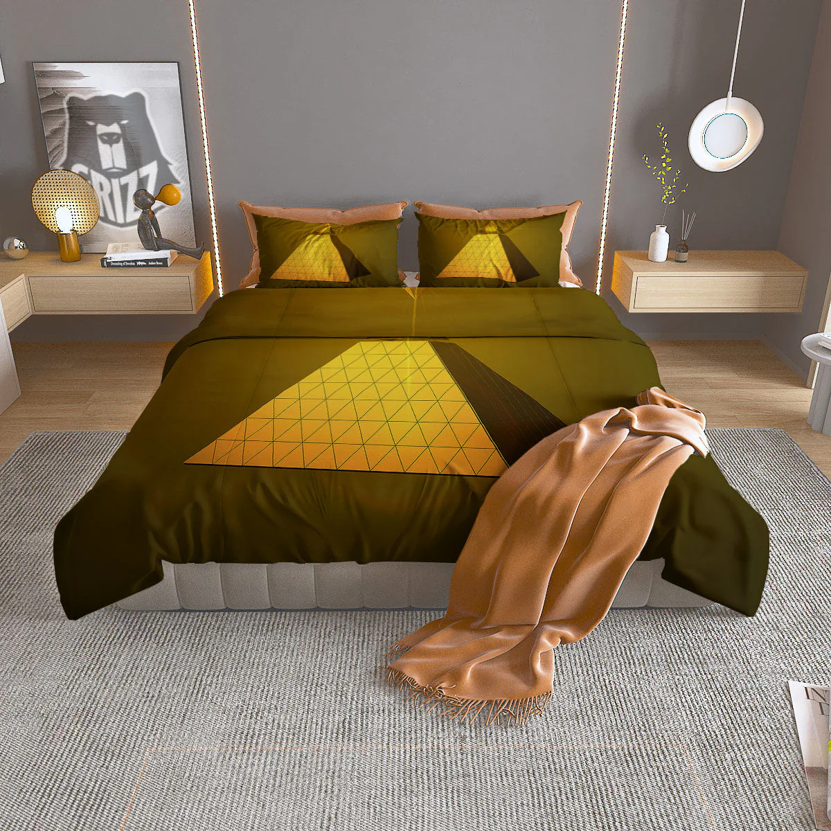 Pyramid Golden Print Duvet Cover Bedding Set