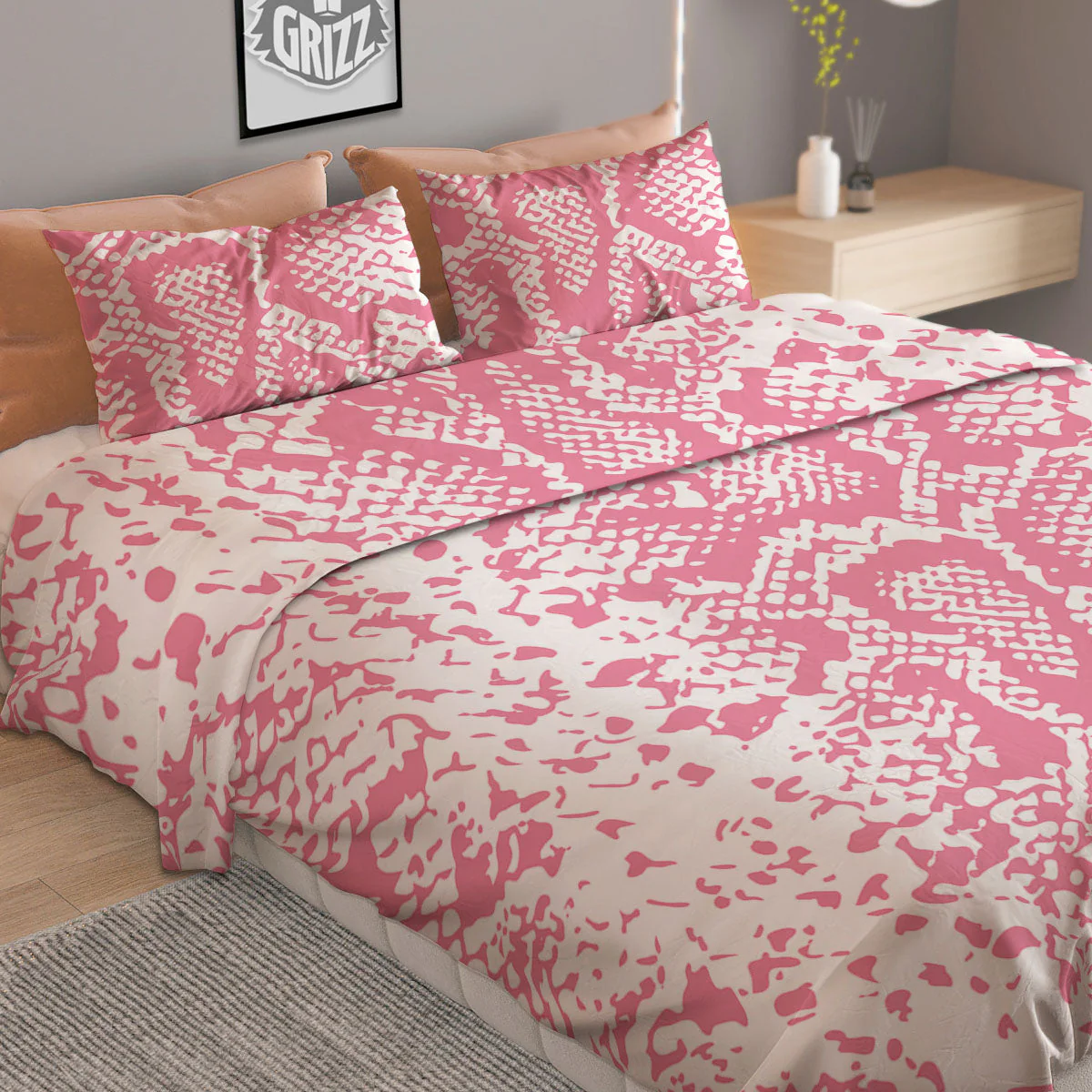 Python Snakeskin Pink Print Duvet Cover Bedding Set - Image 2