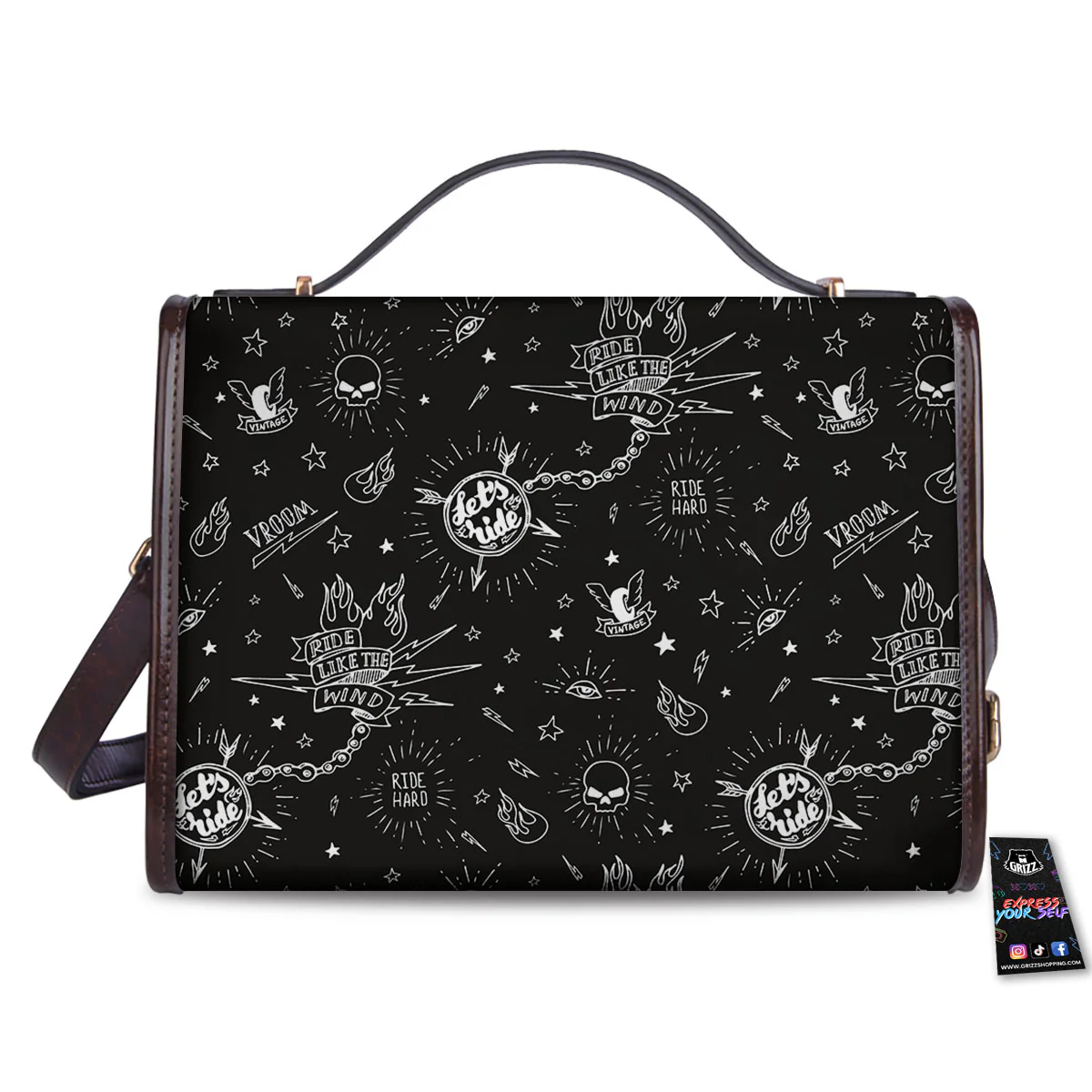 Quote Motorcycle Print Pattern Women's Satchel Bag - Image 2