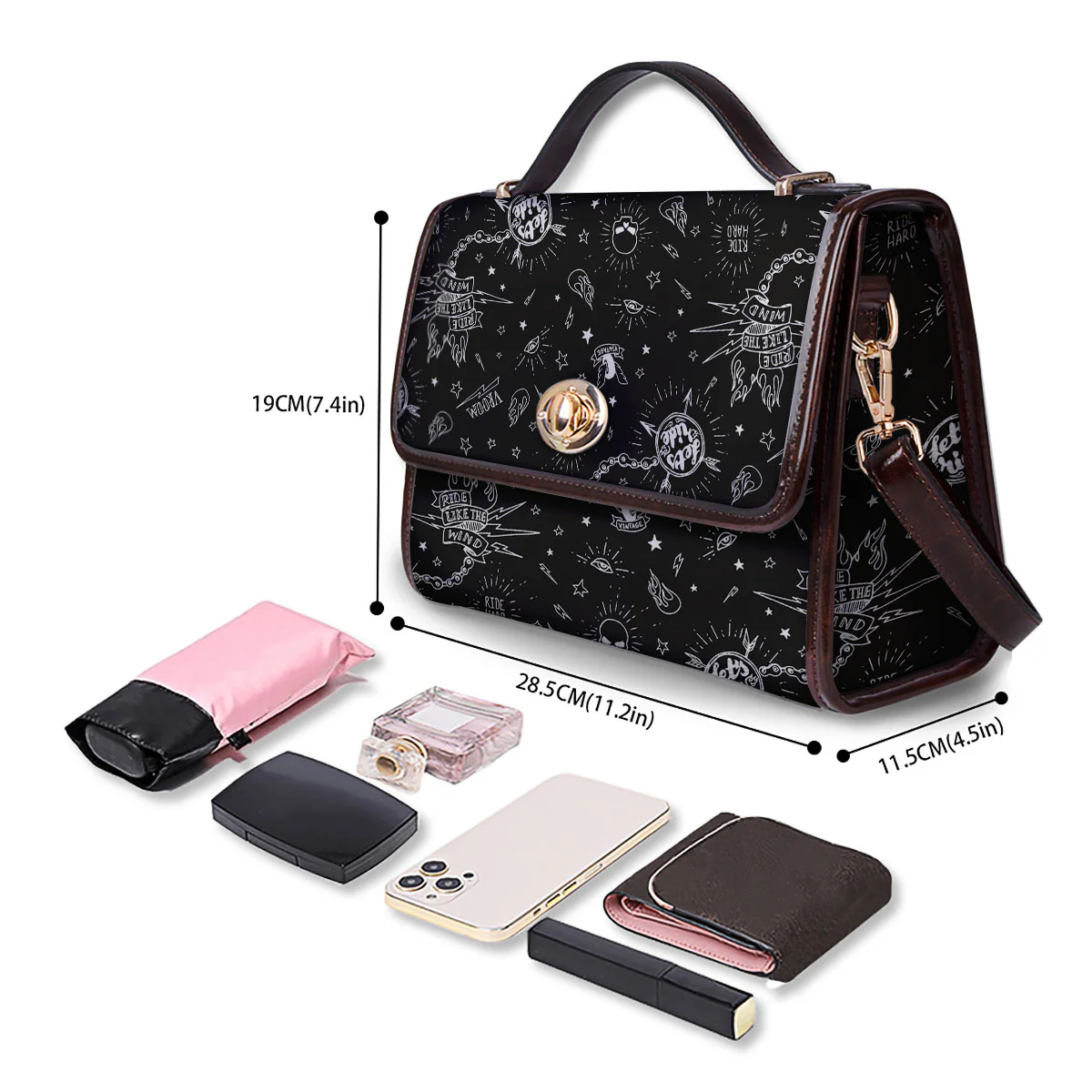 Quote Motorcycle Print Pattern Women's Satchel Bag - Image 4